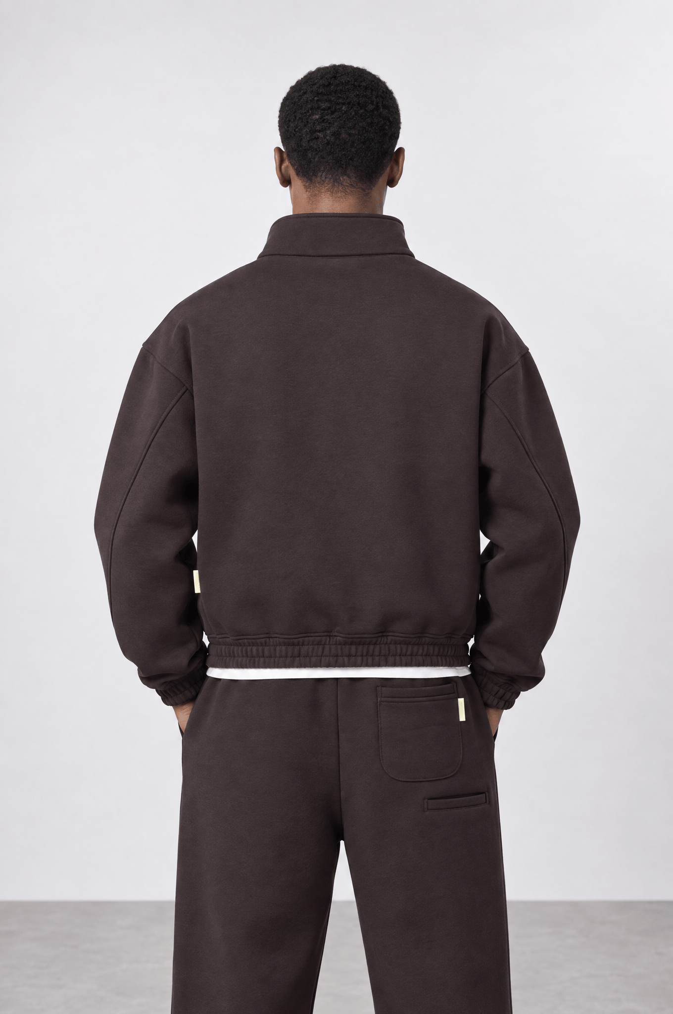 Erkek Crop Fit Panda Oversize Zip Kahve