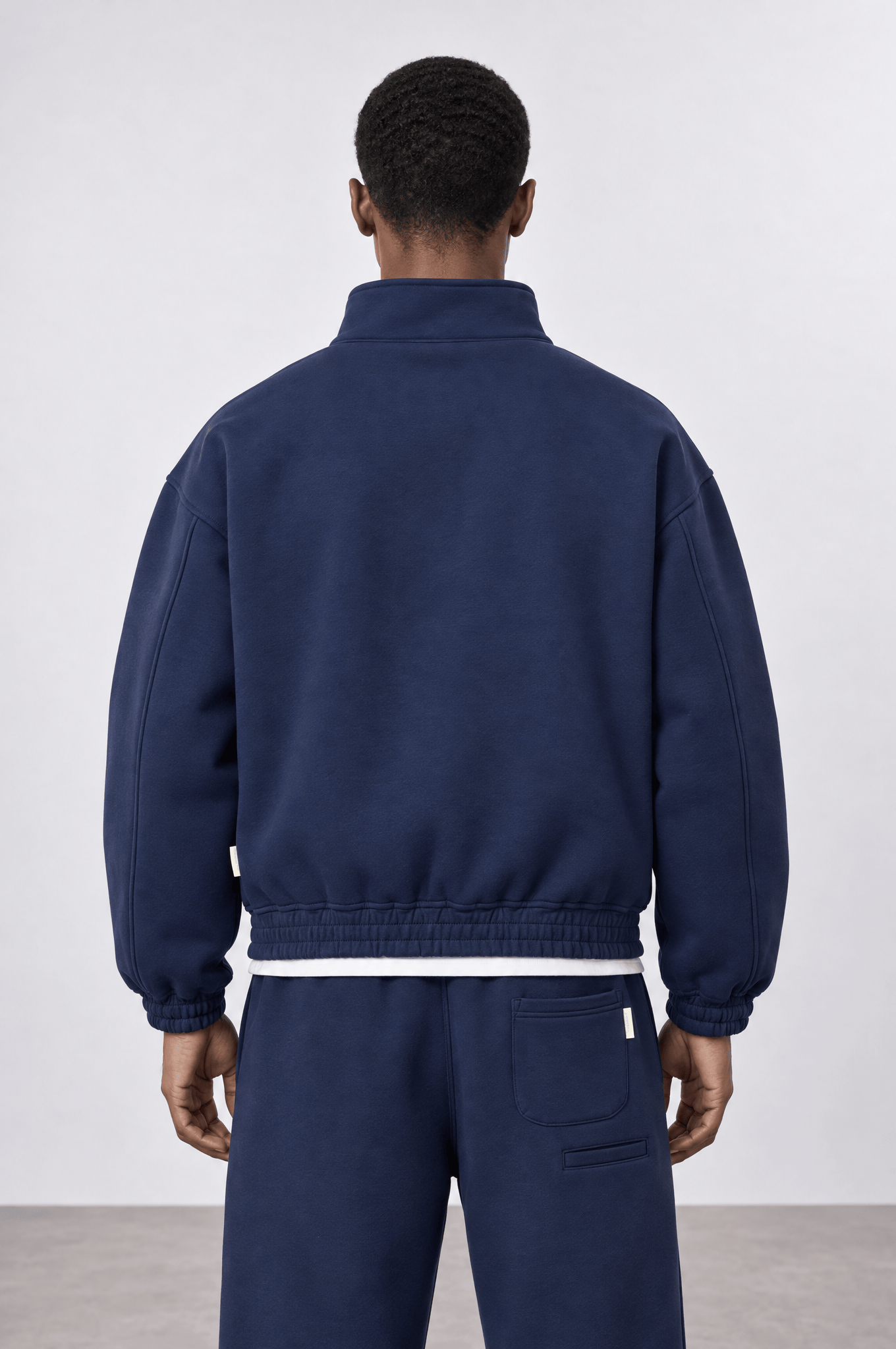 Erkek Crop Fit Panda Oversize Zip Lacivert