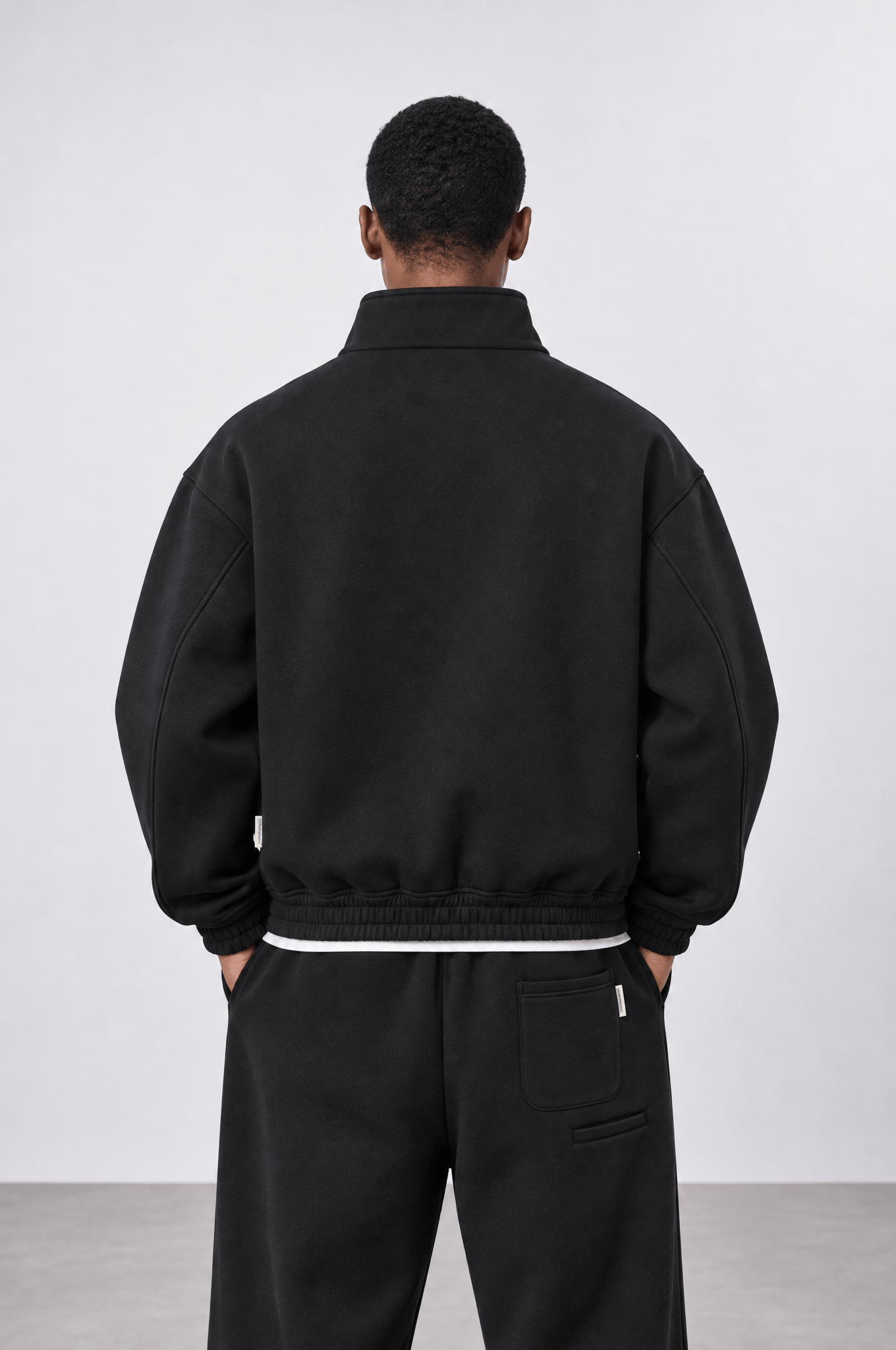 Erkek Crop Fit Panda Oversize Zip Siyah