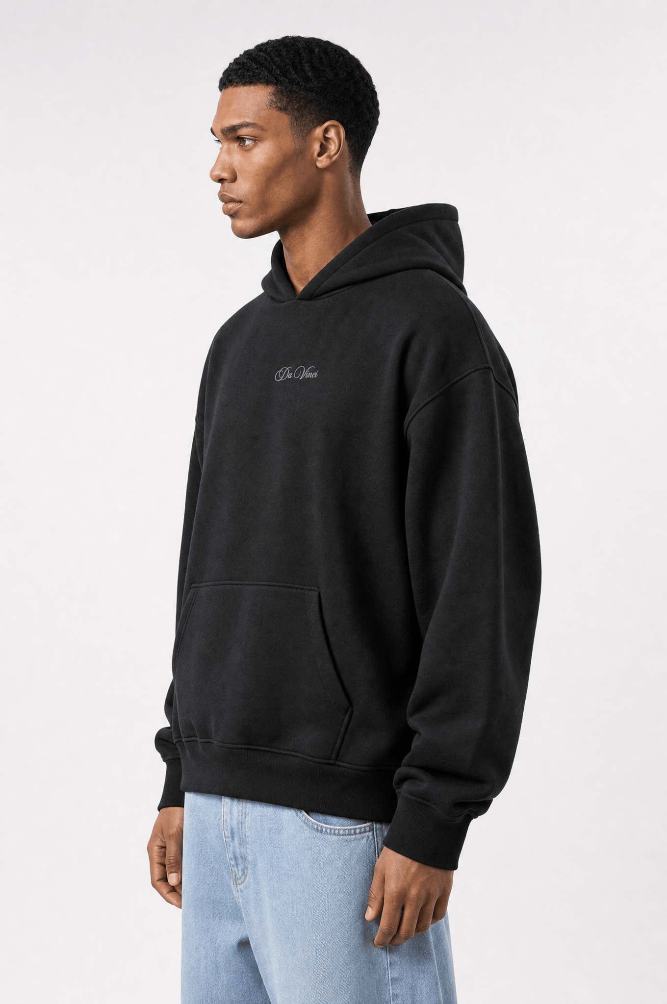 Erkek Da Vinci Baskı Detaylı Oversize Hoodie Siyah