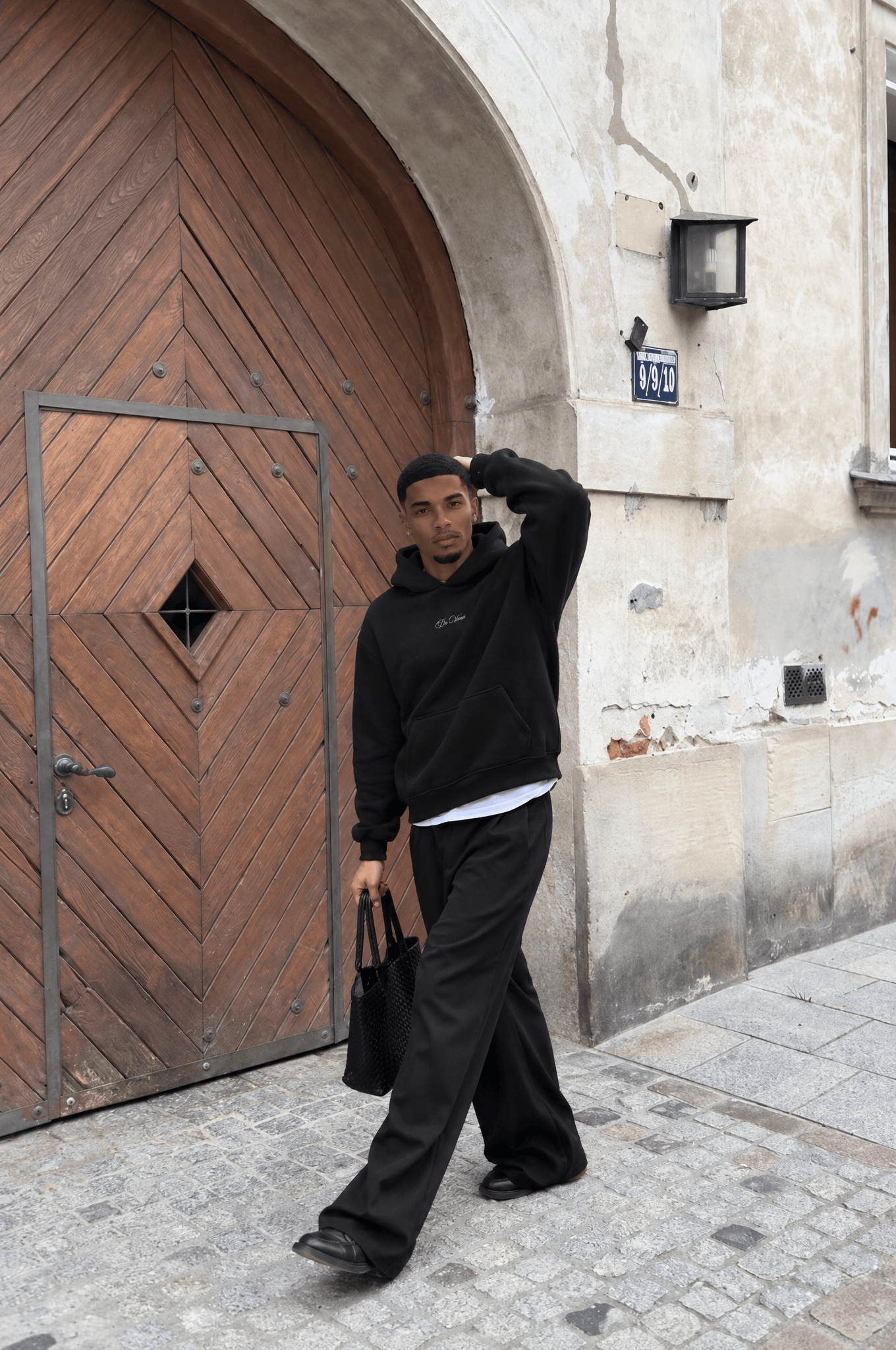 Erkek Da Vinci Baskı Detaylı Oversize Hoodie Siyah