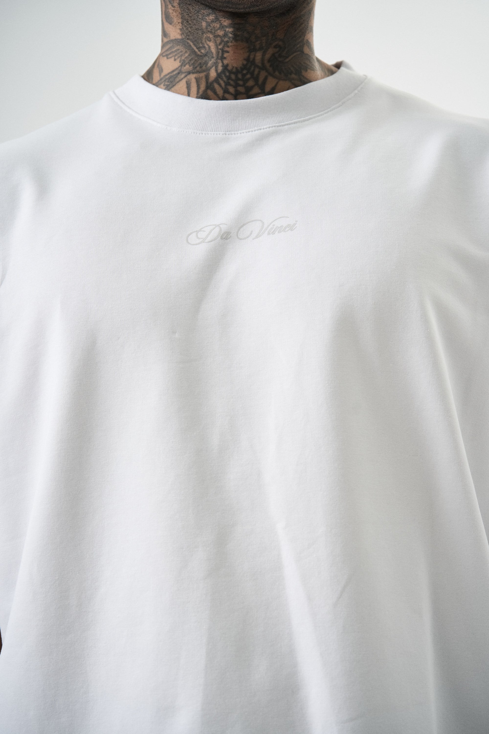 Erkek Da Vinci Baskılı Oversize T-Shirt Beyaz