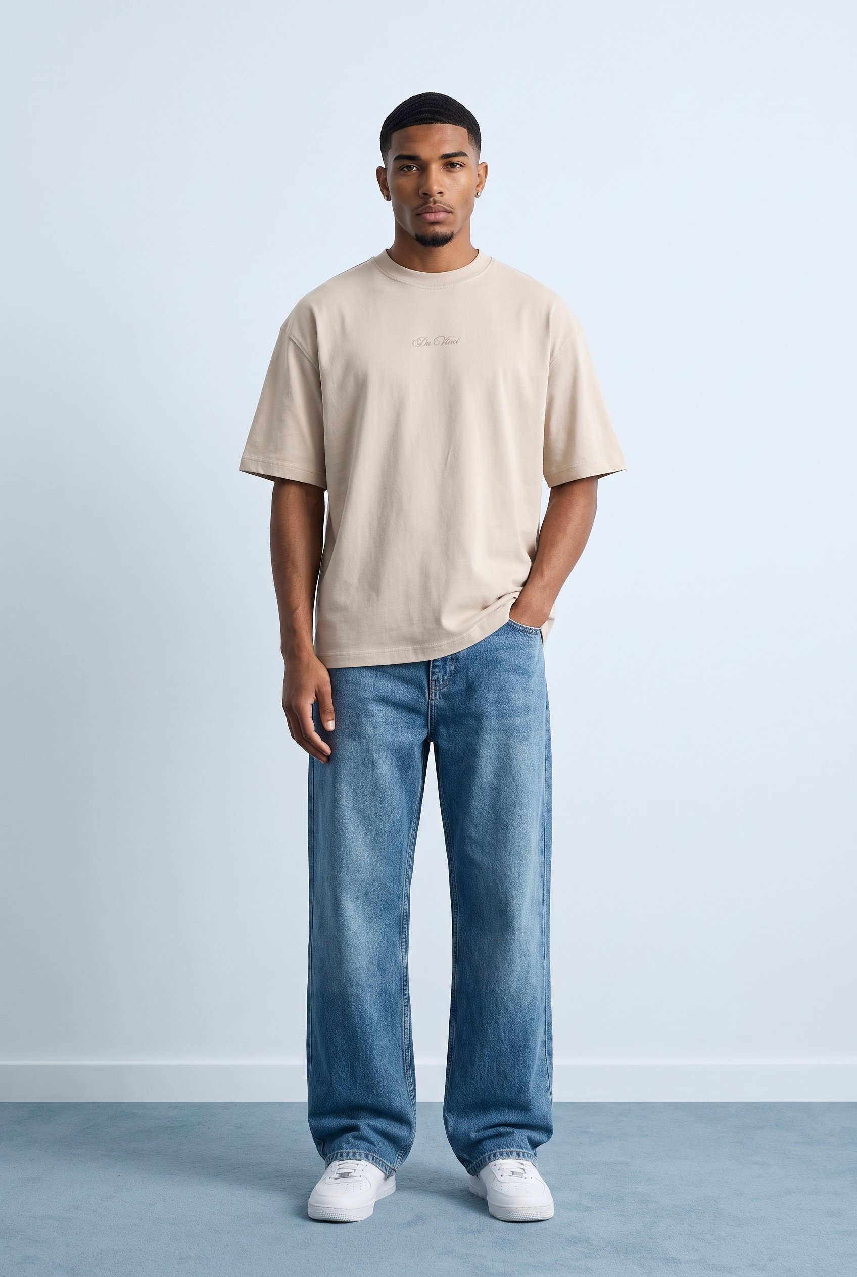 Erkek Da Vinci The Last Supper Baskılı Oversize T-Shirt Bej