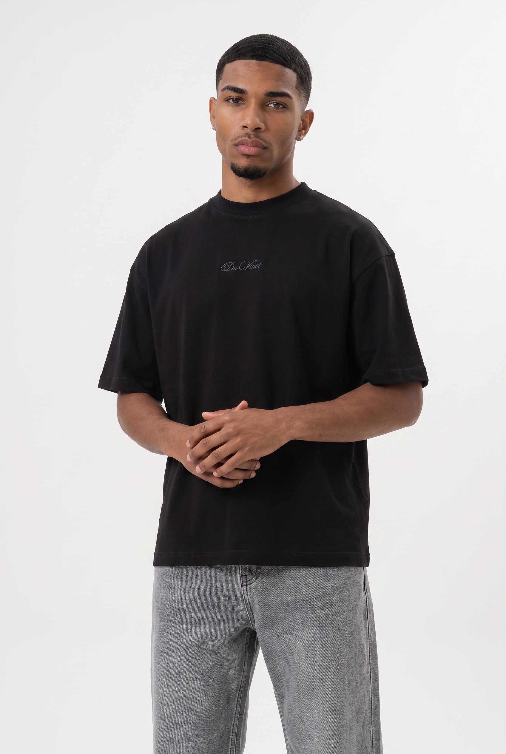 Erkek Da Vinci The Last Supper Baskılı Oversize T-Shirt Siyah