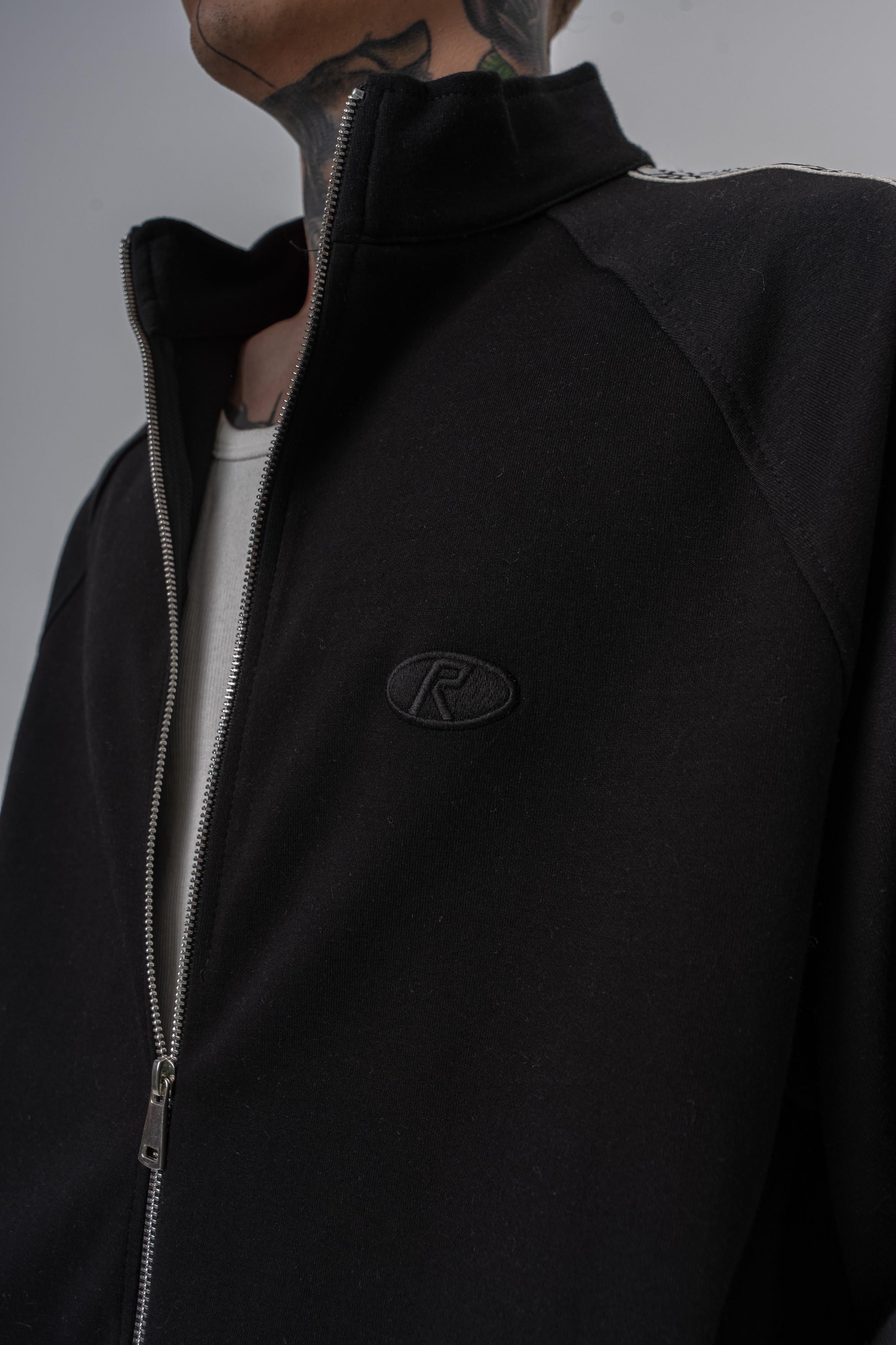 Erkek Damask Şerit Detaylı Dik Yaka Doubleface Zip Oversize Sweatshirt Siyah