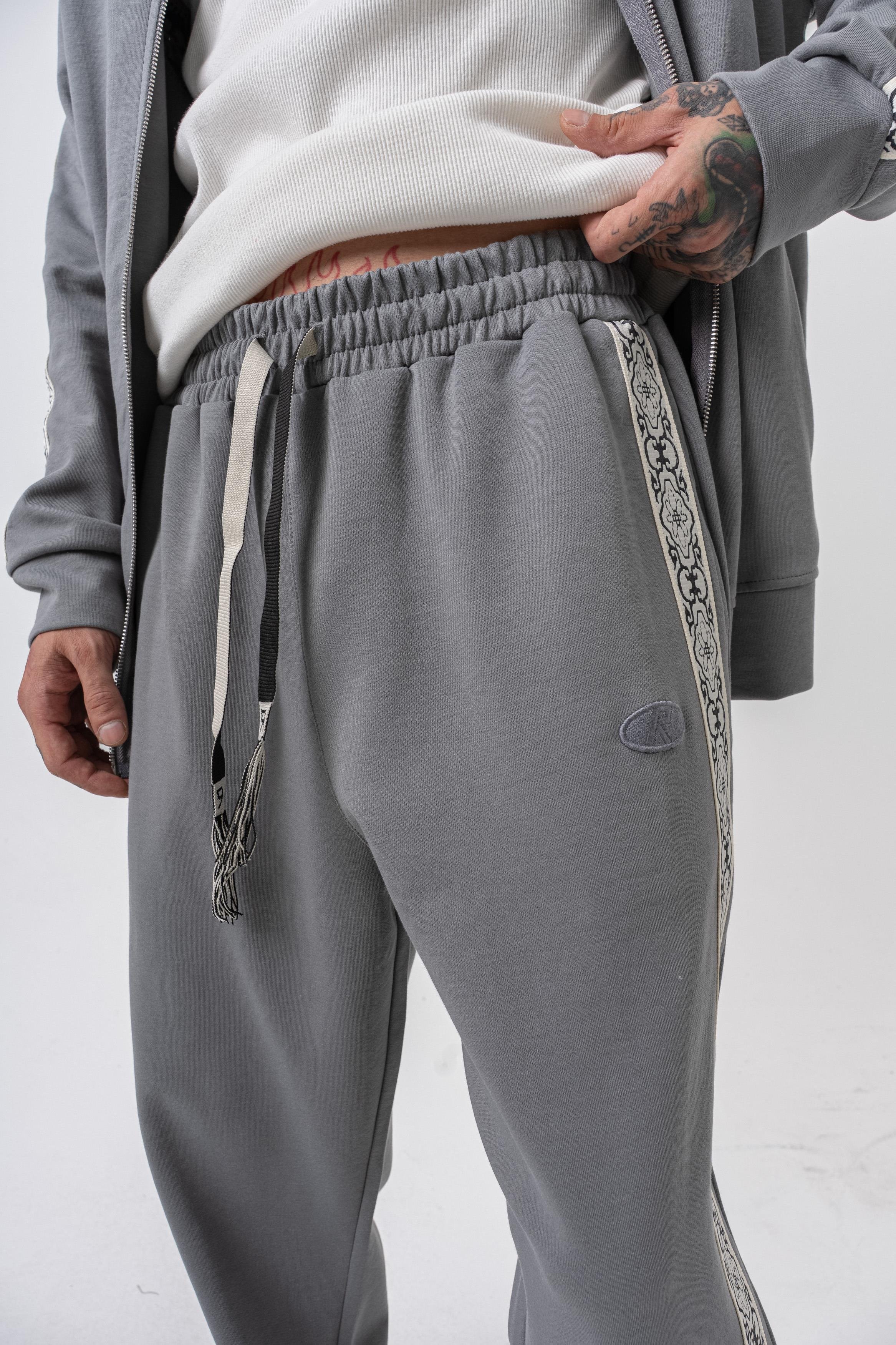 Erkek Damask Şerit Detaylı Kışlık Doubleface Baggy Eşofman Altı Füme