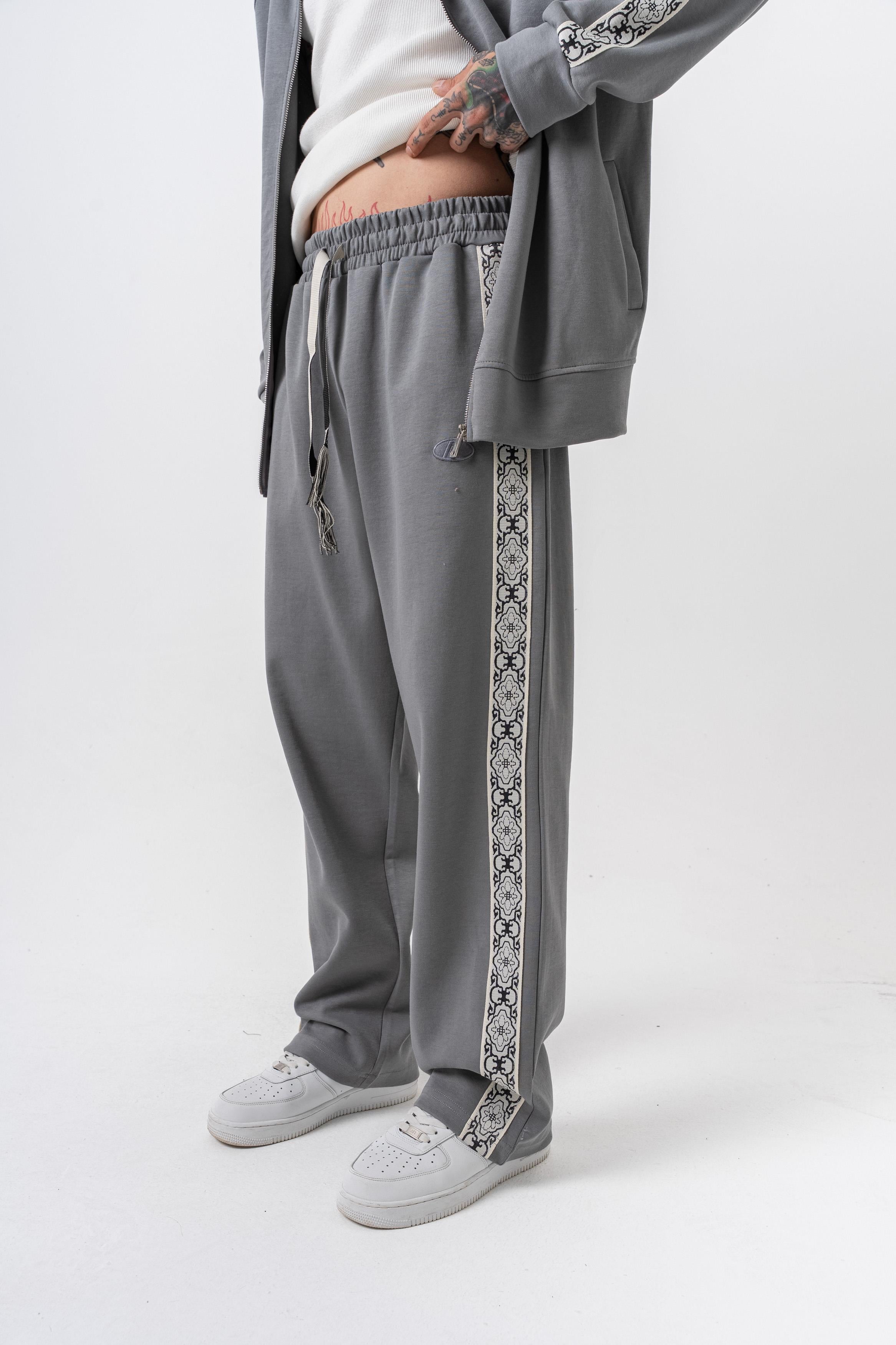 Erkek Damask Şerit Detaylı Kışlık Doubleface Baggy Eşofman Altı Füme