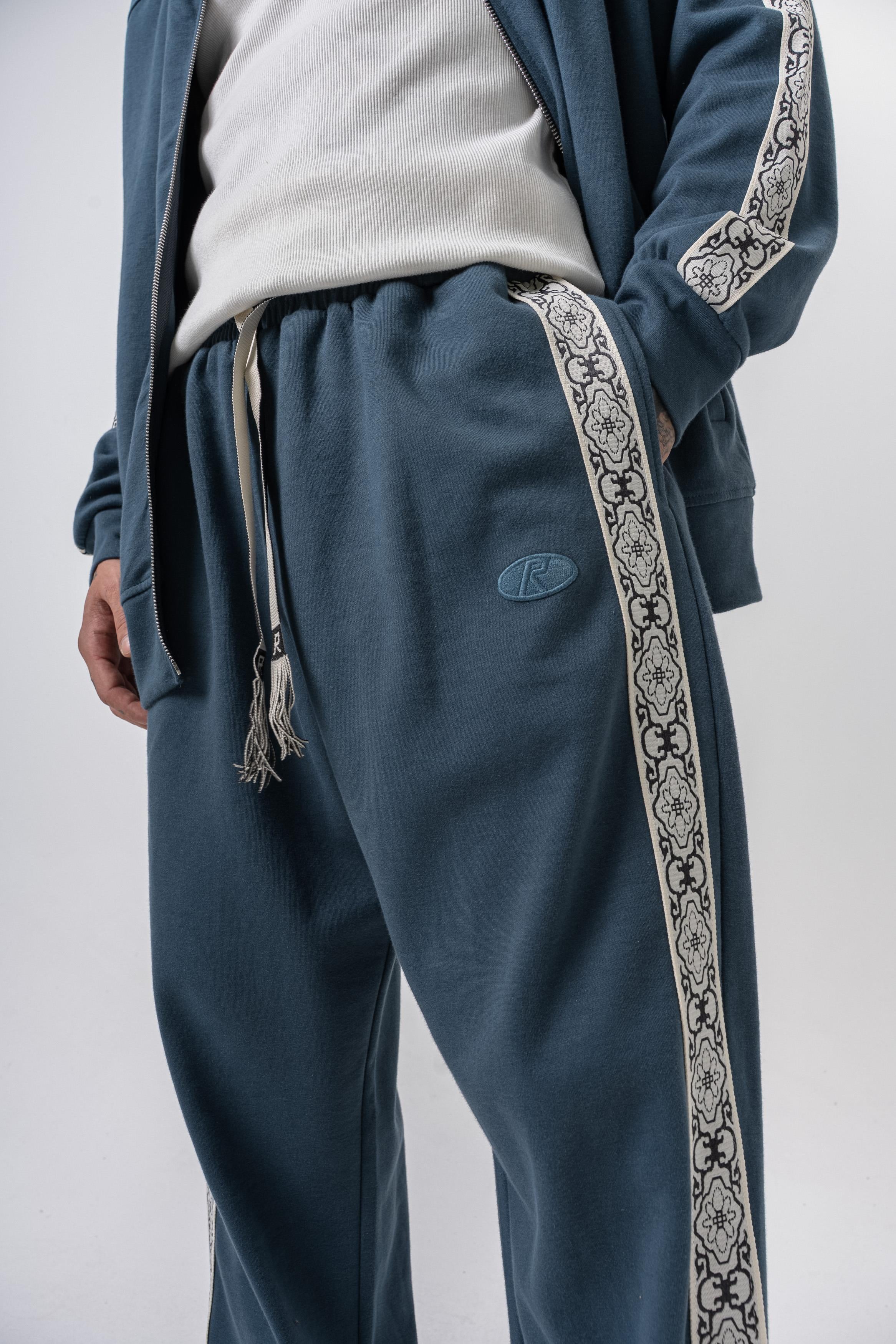 Erkek Damask Şerit Detaylı Kışlık Doubleface Baggy Eşofman Altı Petrol