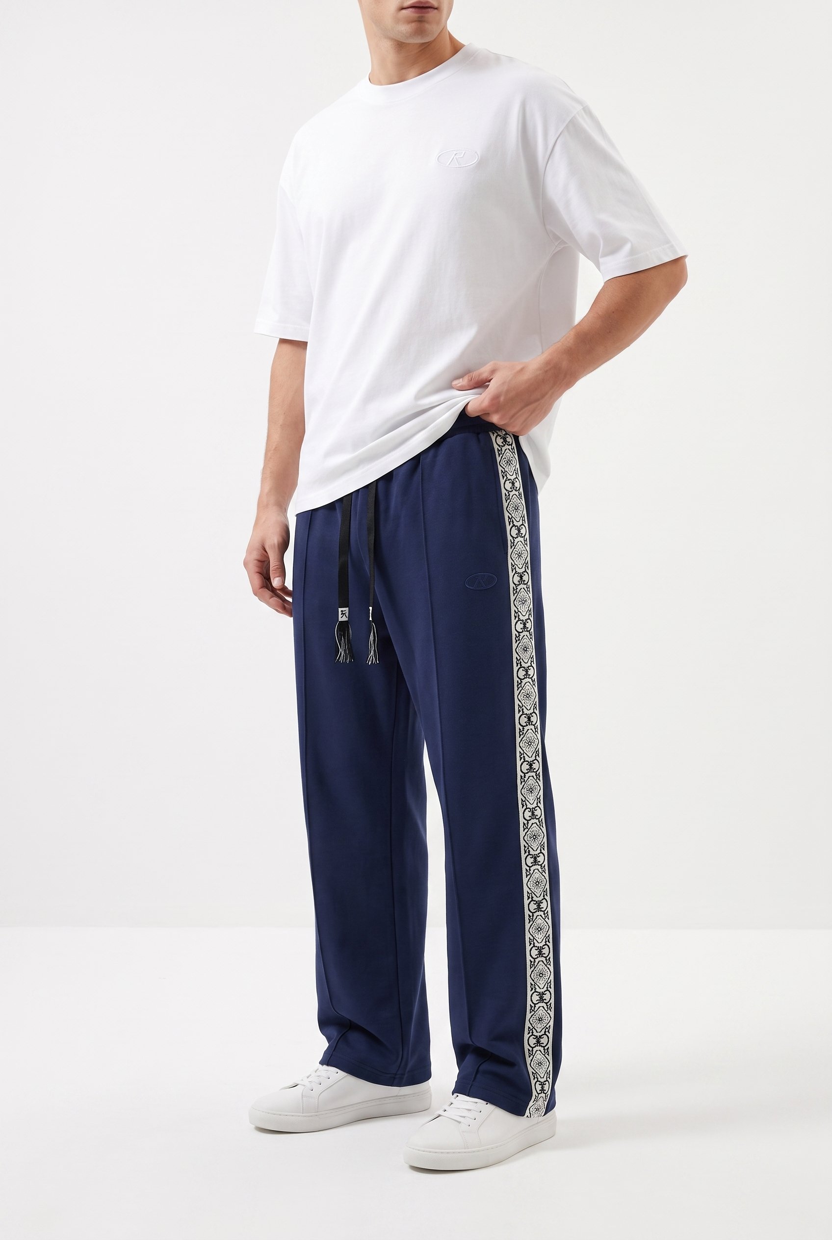 Erkek Damask Şerit Detaylı Kışlık Doubleface Baggy Eşofman Altı Lacivert