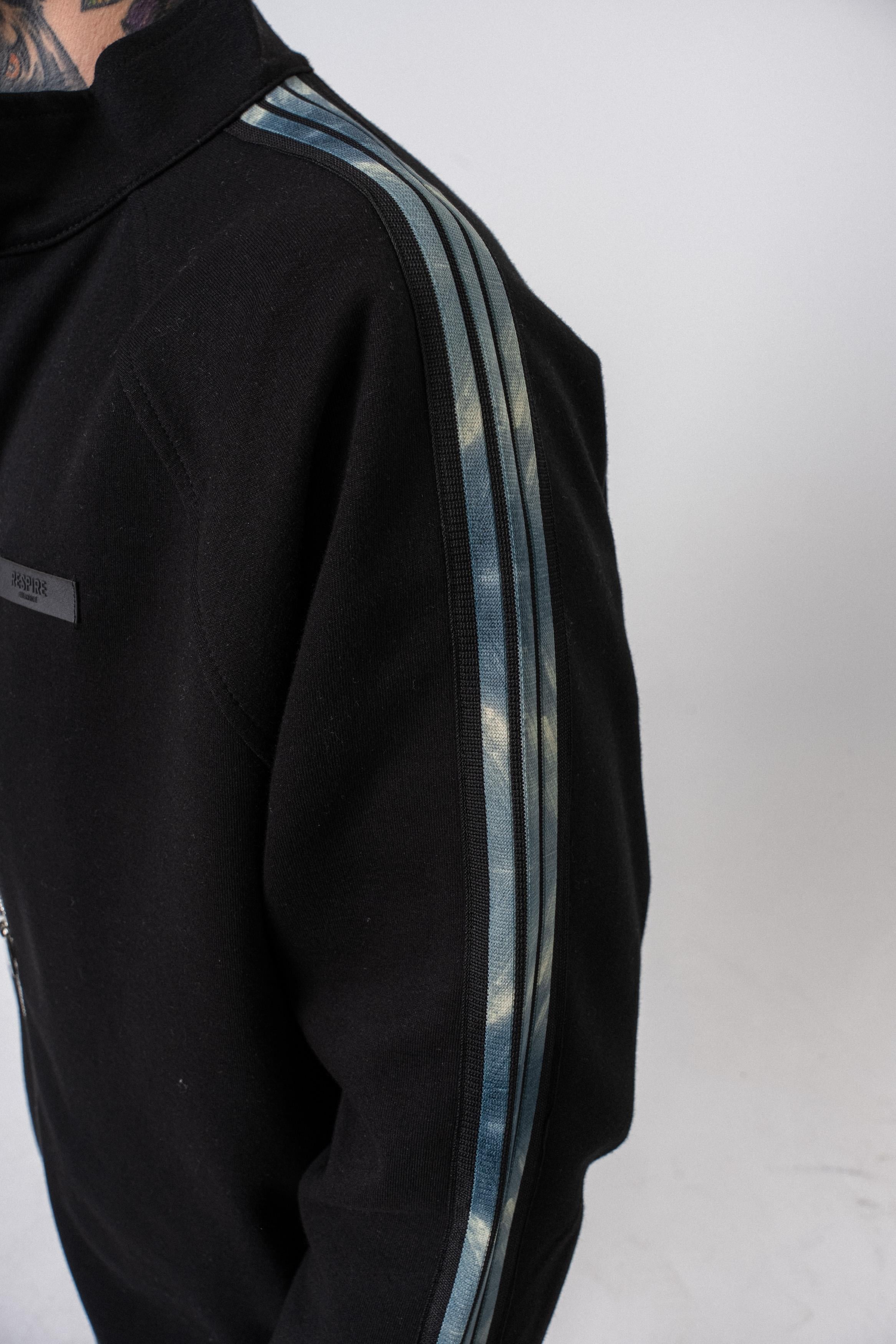Erkek Dark Striped Şerit Detaylı Dik Yaka Doubleface Zip Oversize Sweatshirt Siyah
