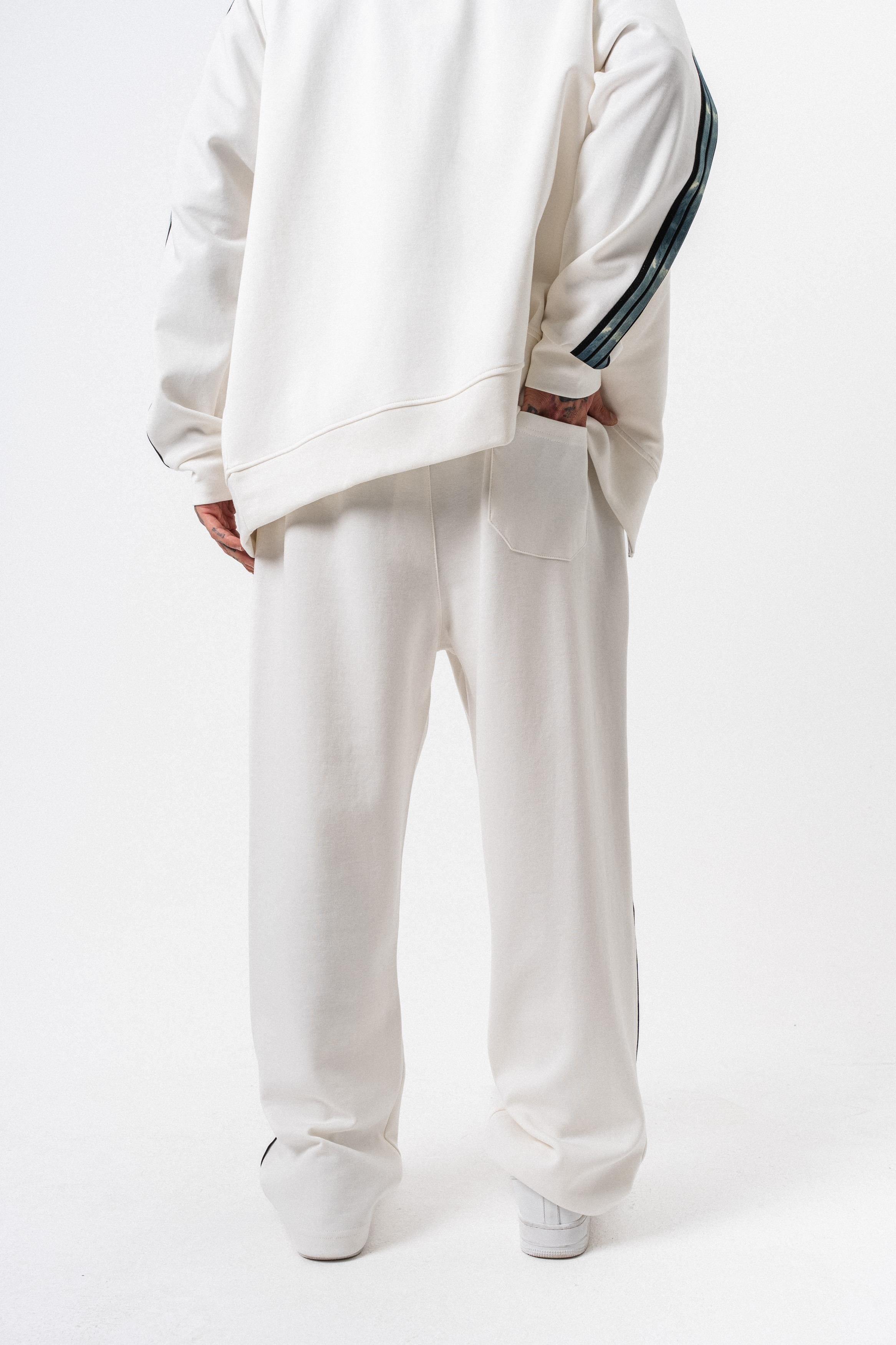Erkek Dark Striped Şerit Detaylı Kışlık Doubleface Baggy Eşofman Altı Ekru