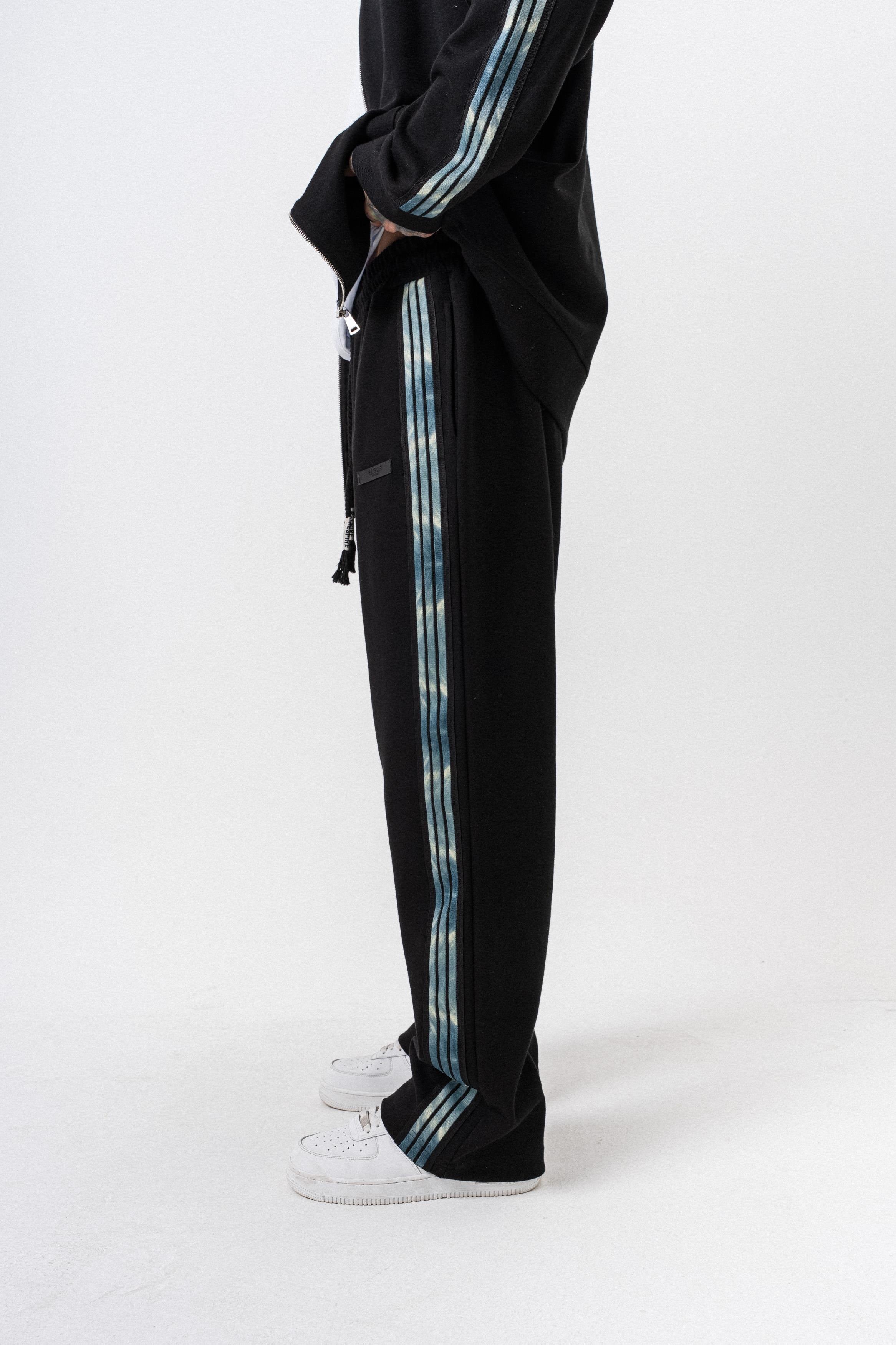 Erkek Dark Striped Şerit Detaylı Kışlık Doubleface Baggy Eşofman Altı Siyah