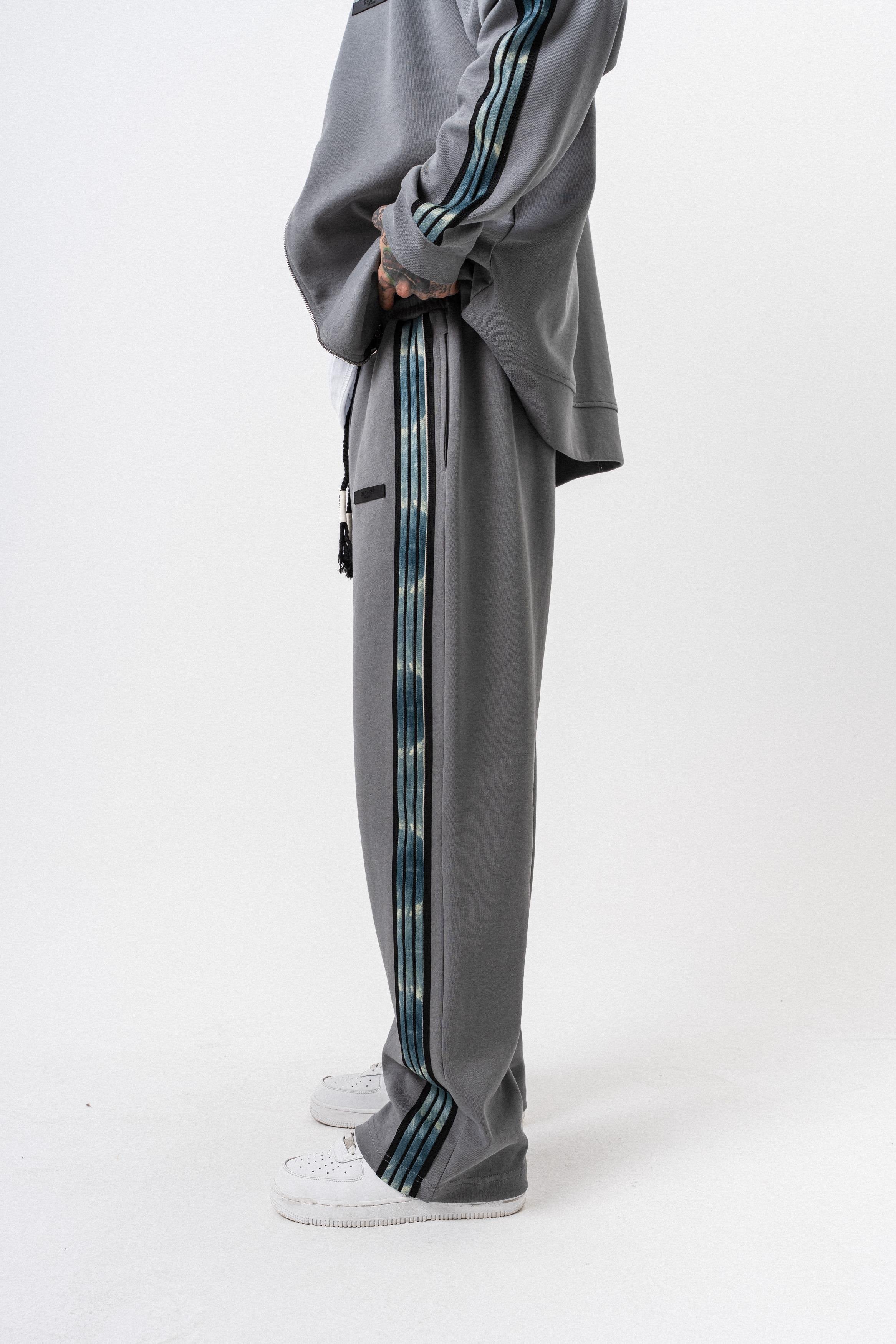 Erkek Dark Striped Şerit Detaylı Kışlık Doubleface Baggy Eşofman Altı Füme