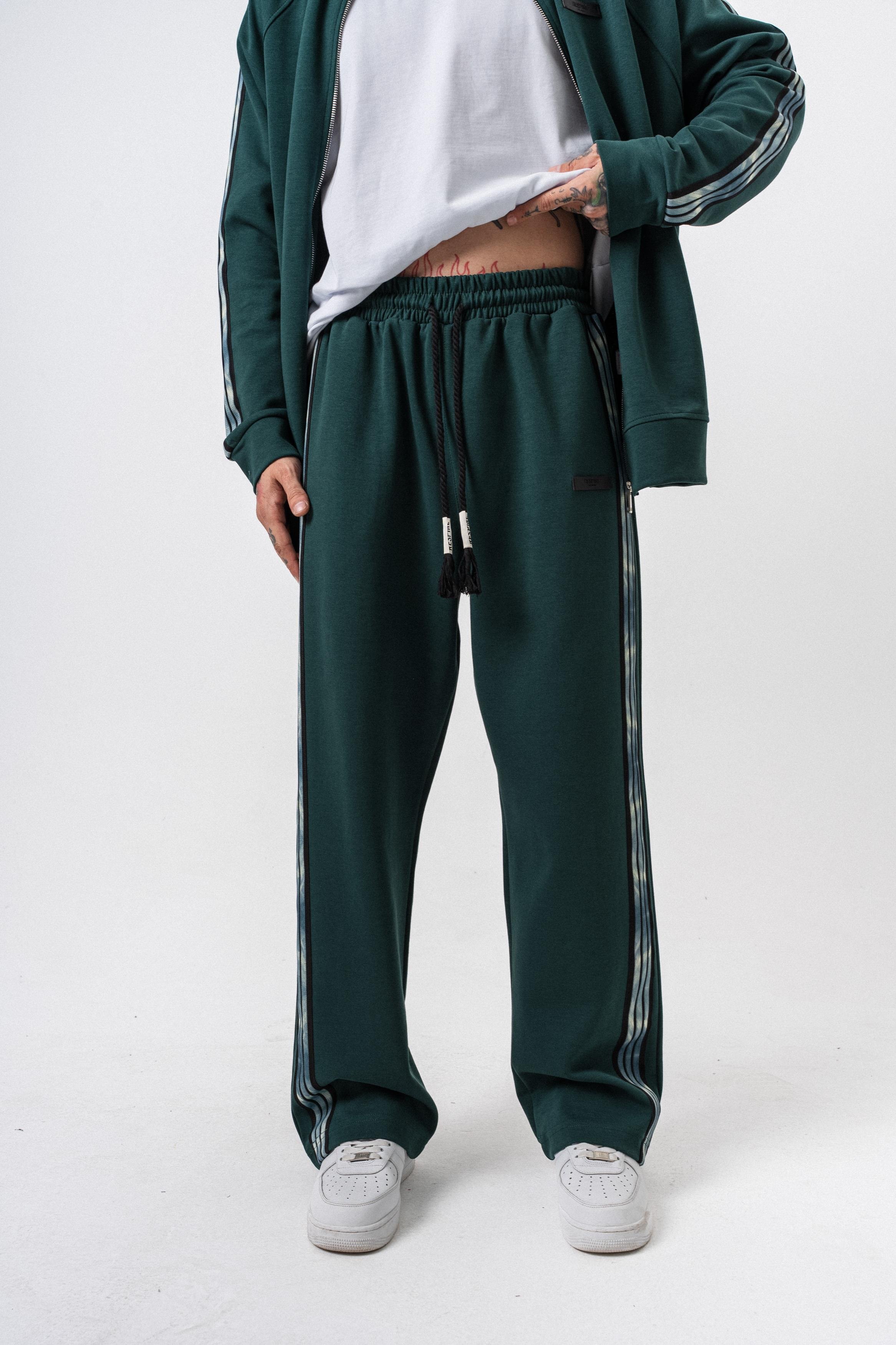 Erkek Dark Striped Şerit Detaylı Kışlık Doubleface Baggy Eşofman Altı Nefti