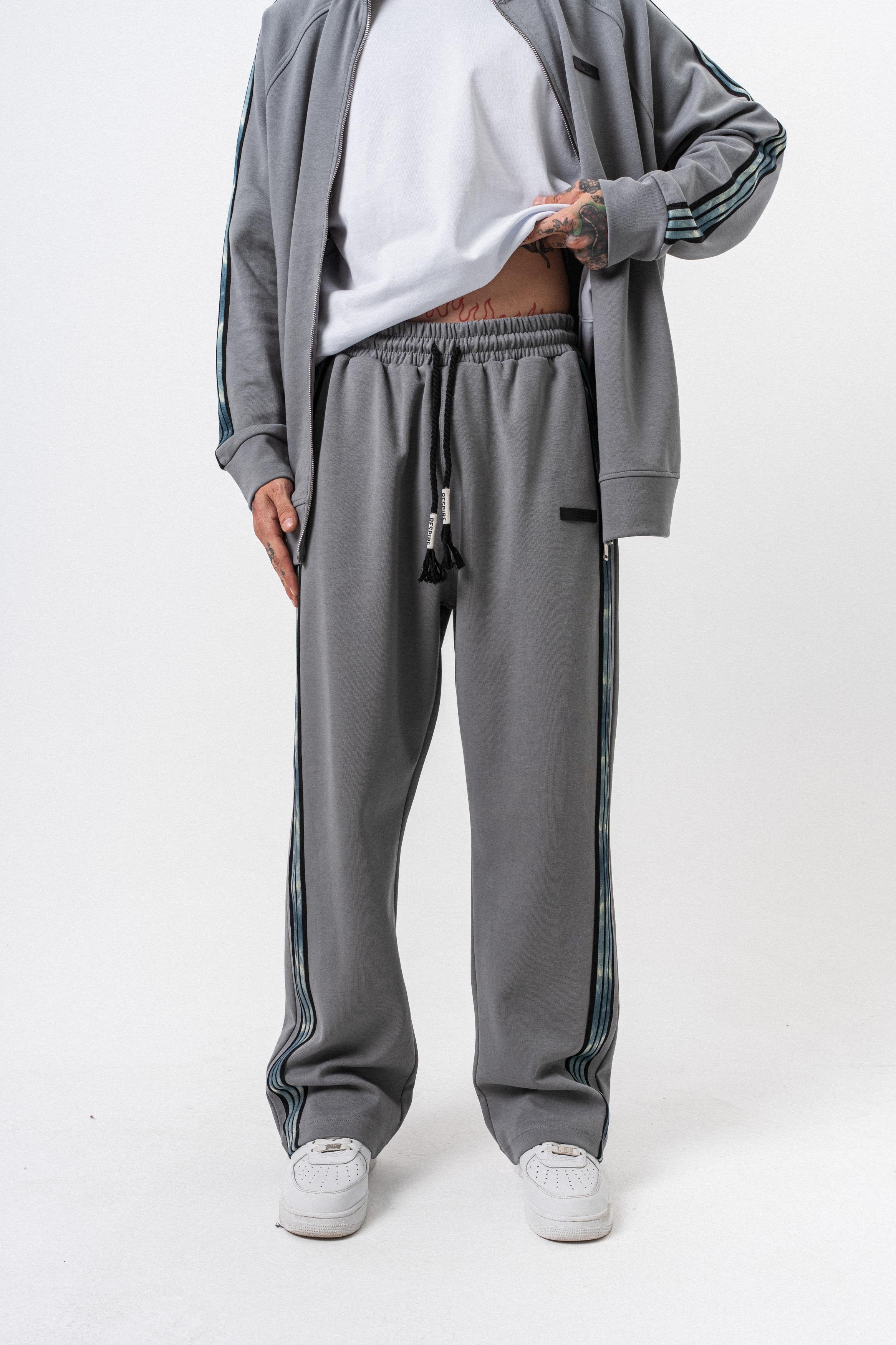 Erkek Dark Striped Şerit Detaylı Kışlık Doubleface Baggy Eşofman Altı Füme