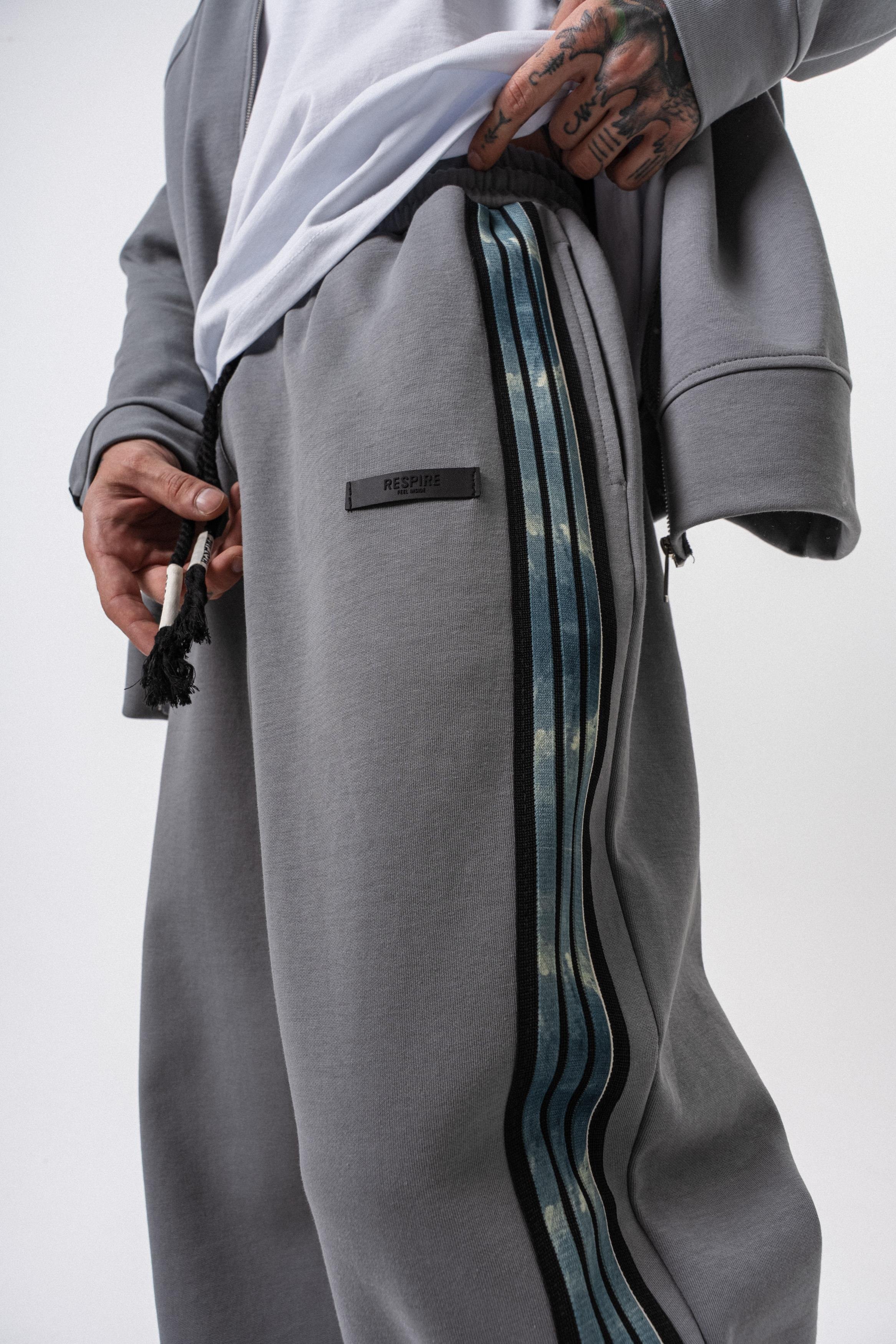 Erkek Dark Striped Şerit Detaylı Kışlık Doubleface Baggy Eşofman Altı Füme