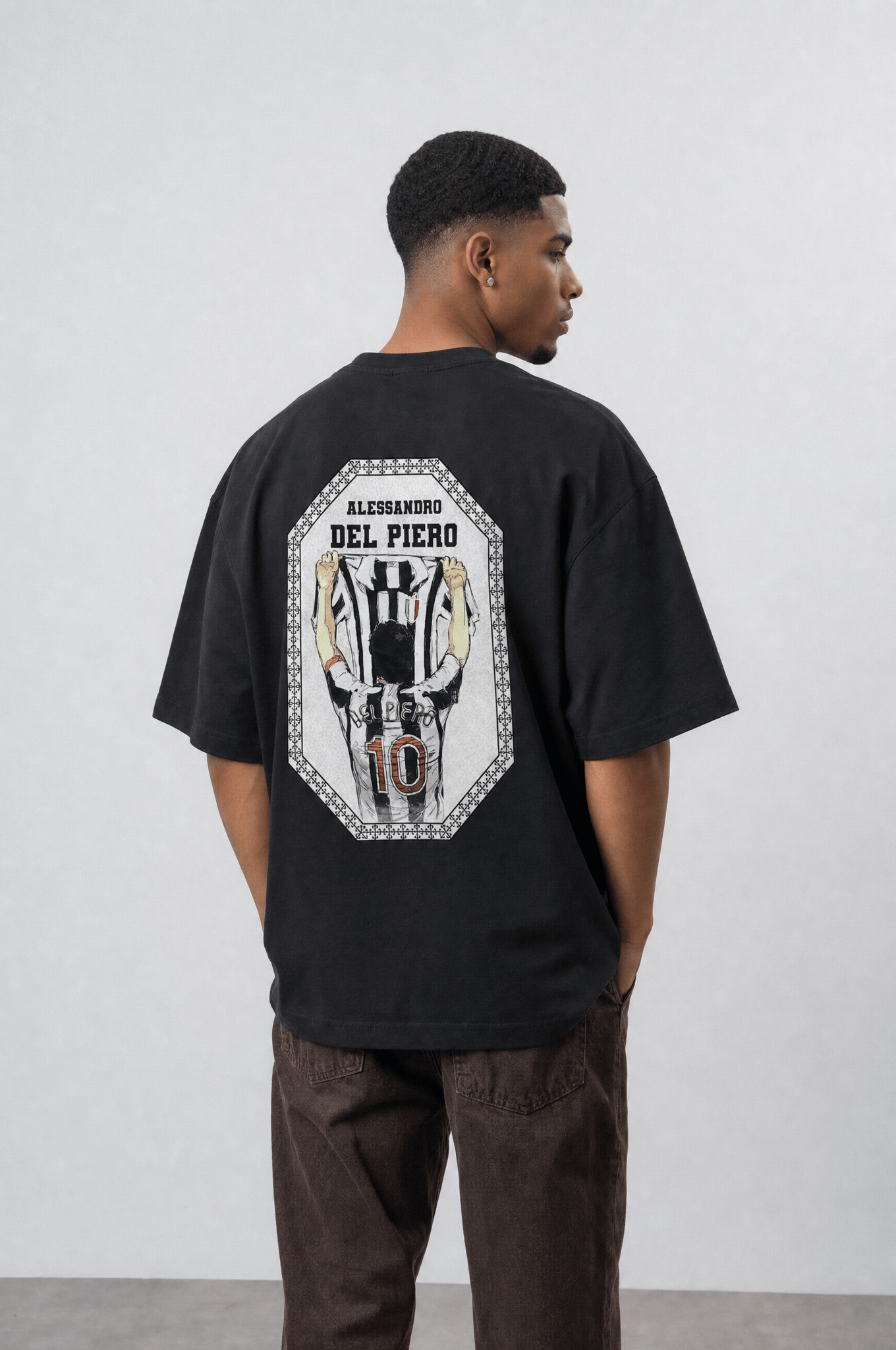 Erkek Del Piero Baskılı Oversize T-Shirt Siyah