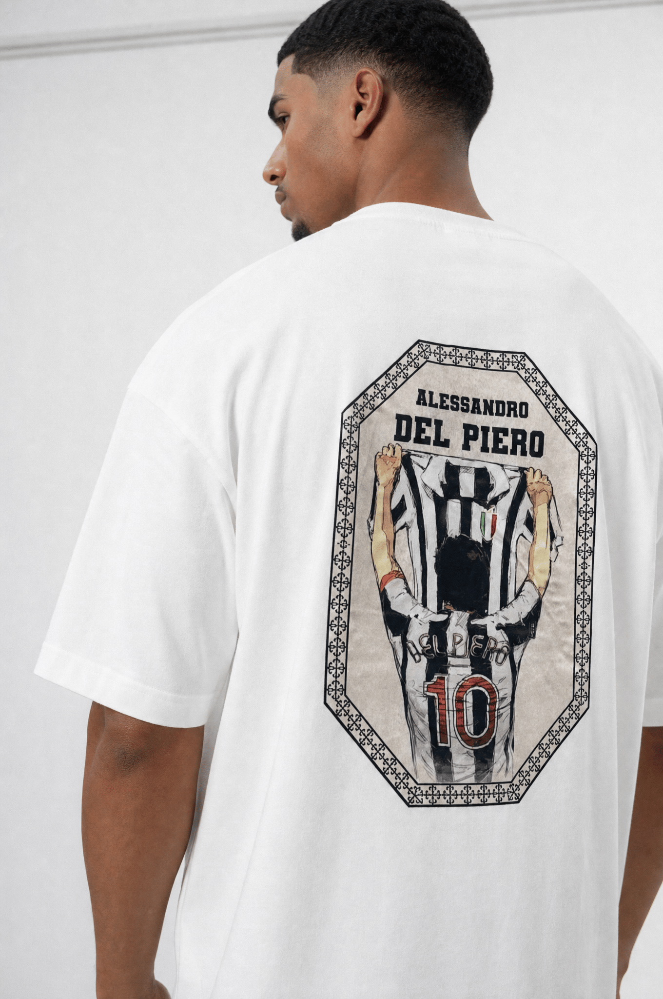 Erkek Del Piero Baskılı Oversize T-Shirt Ekru
