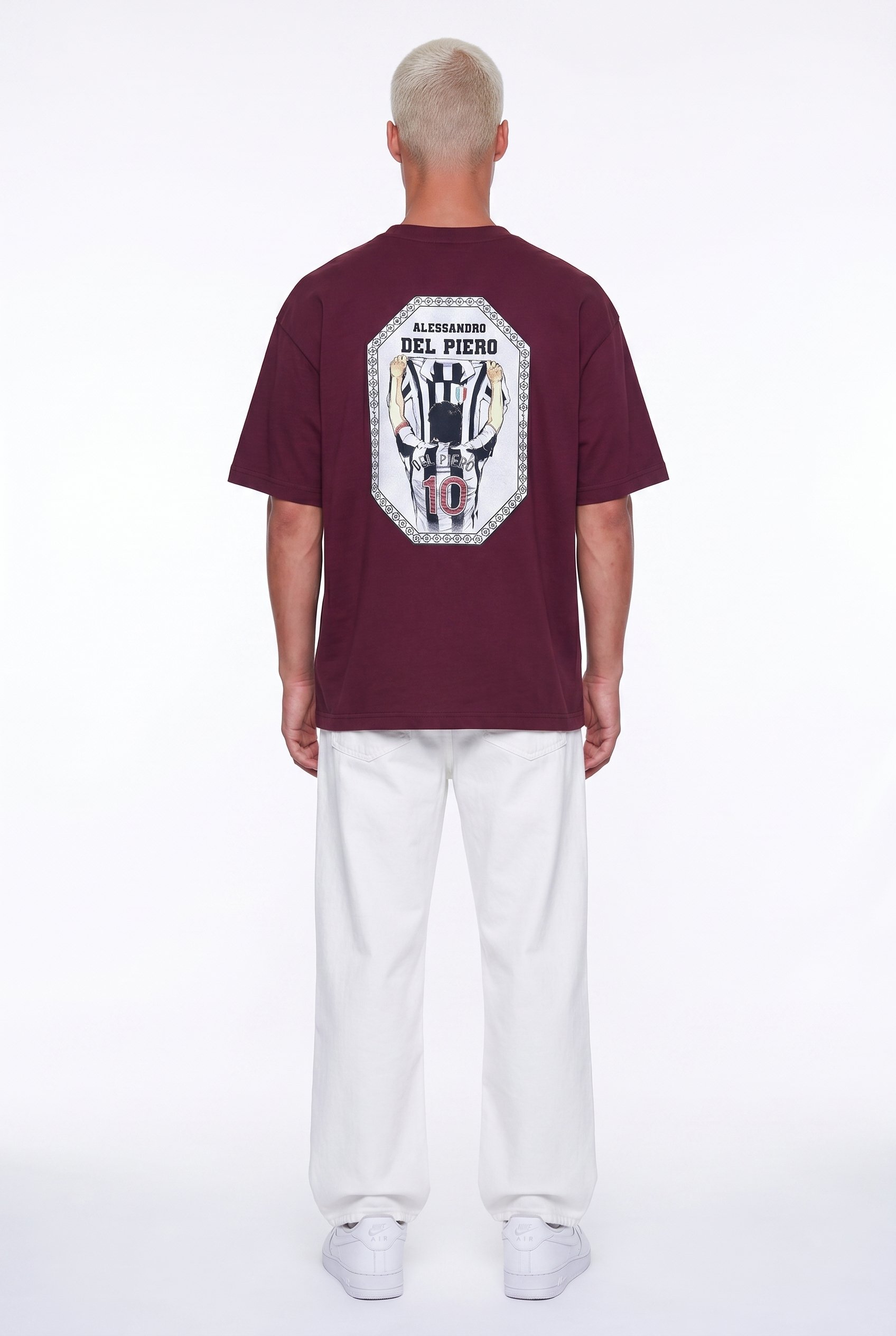 Erkek Del Piero Baskılı Oversize T-Shirt Bordo