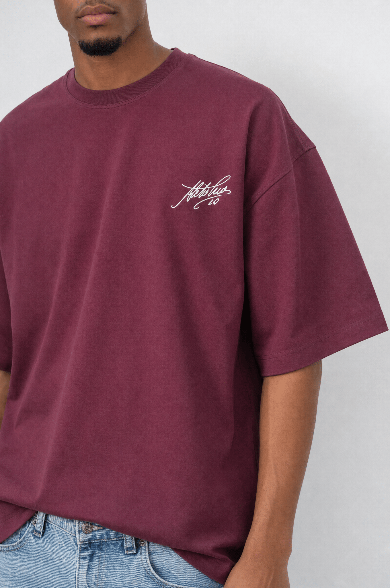 Erkek Del Piero Baskılı Oversize T-Shirt Bordo