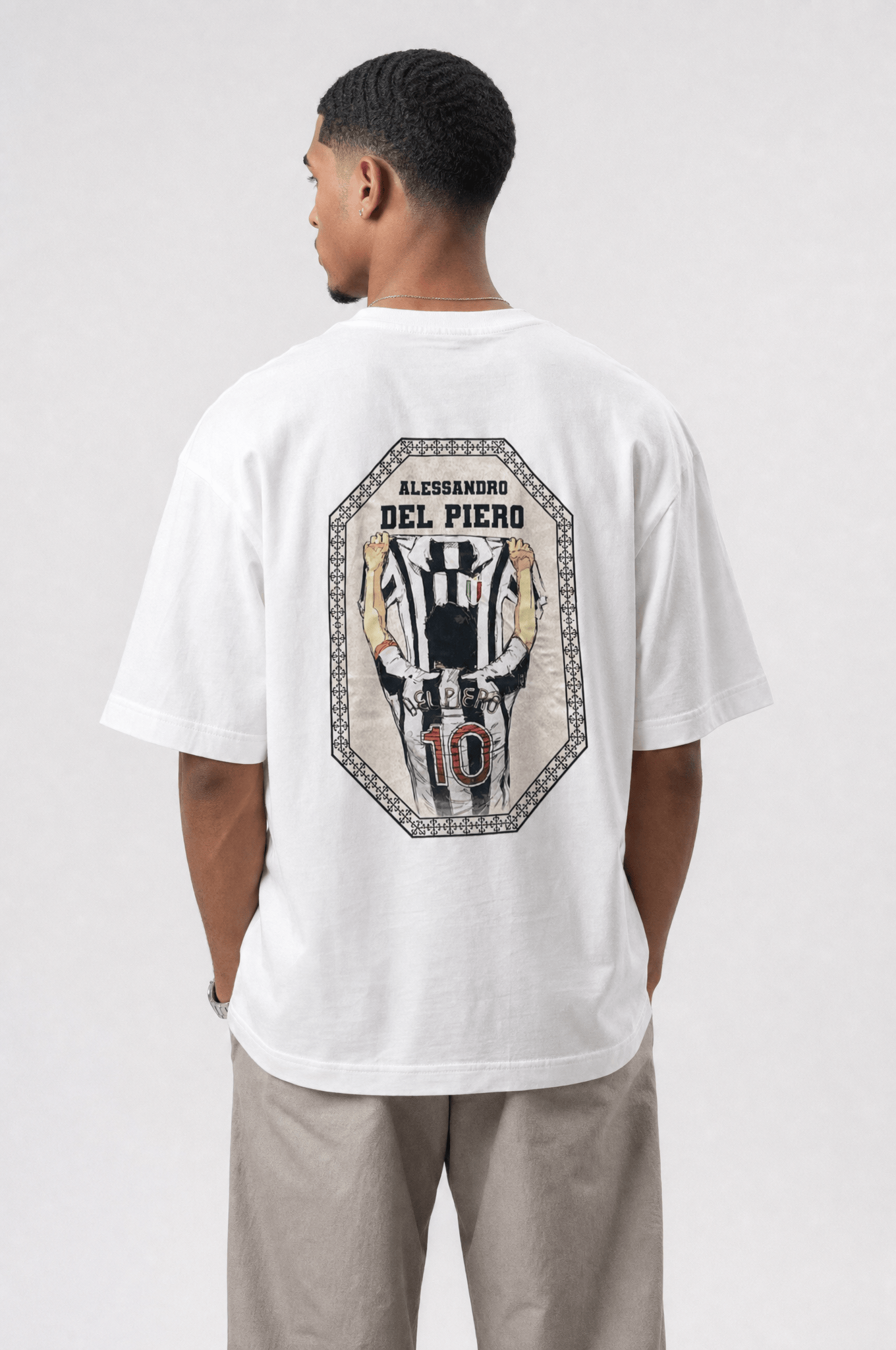 Erkek Del Piero Baskılı Oversize T-Shirt Ekru