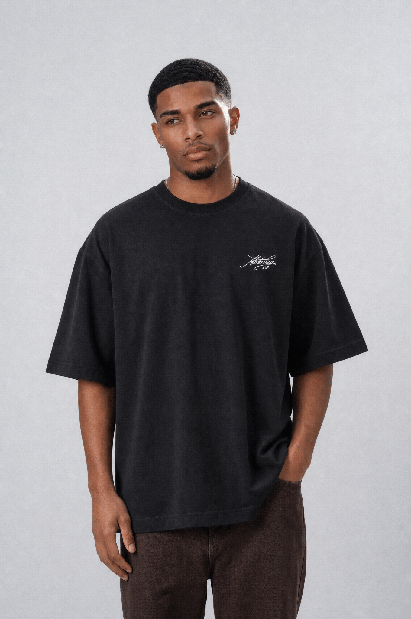 Erkek Del Piero Baskılı Oversize T-Shirt Siyah