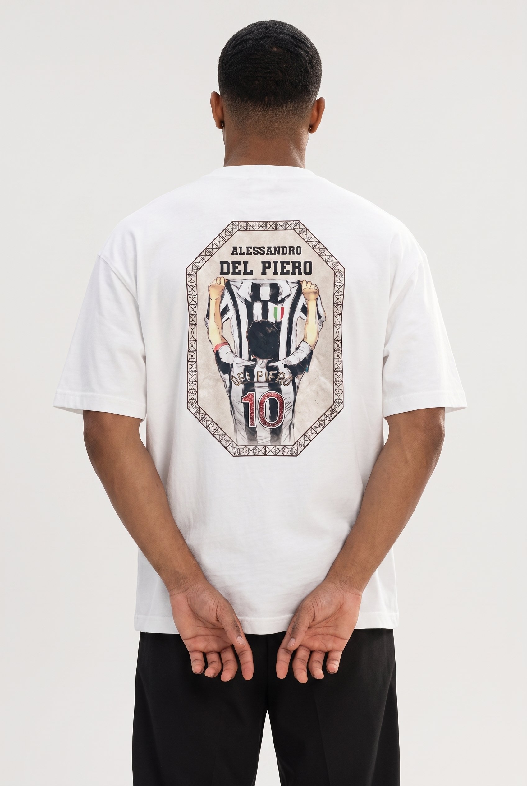 Erkek Del Piero Baskılı Oversize T-Shirt Ekru