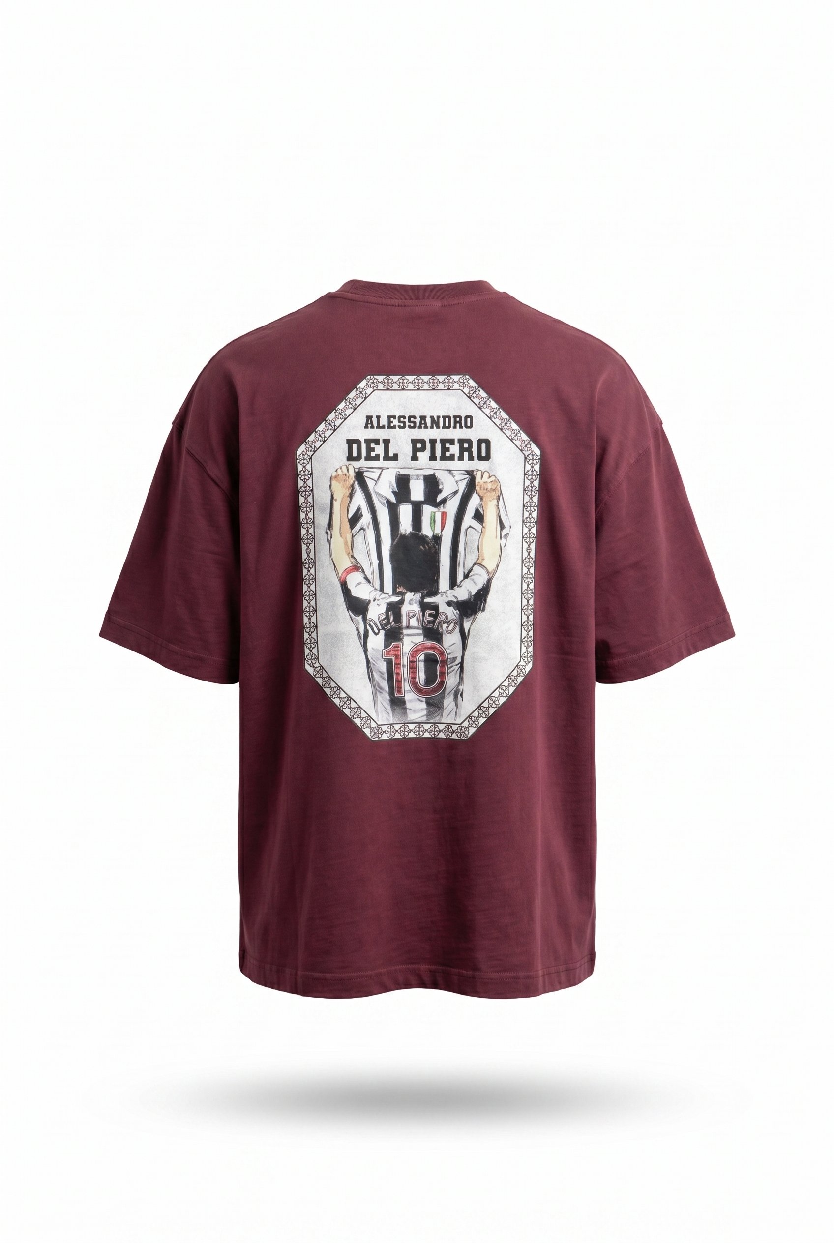 Erkek Del Piero Baskılı Oversize T-Shirt Bordo