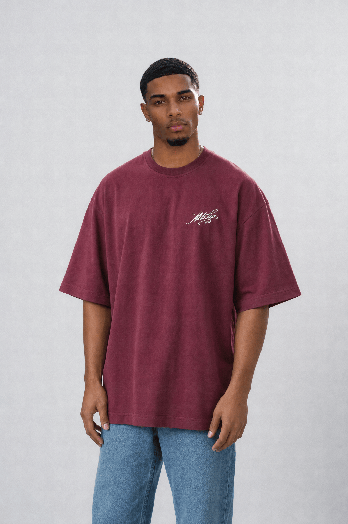 Erkek Del Piero Baskılı Oversize T-Shirt Bordo