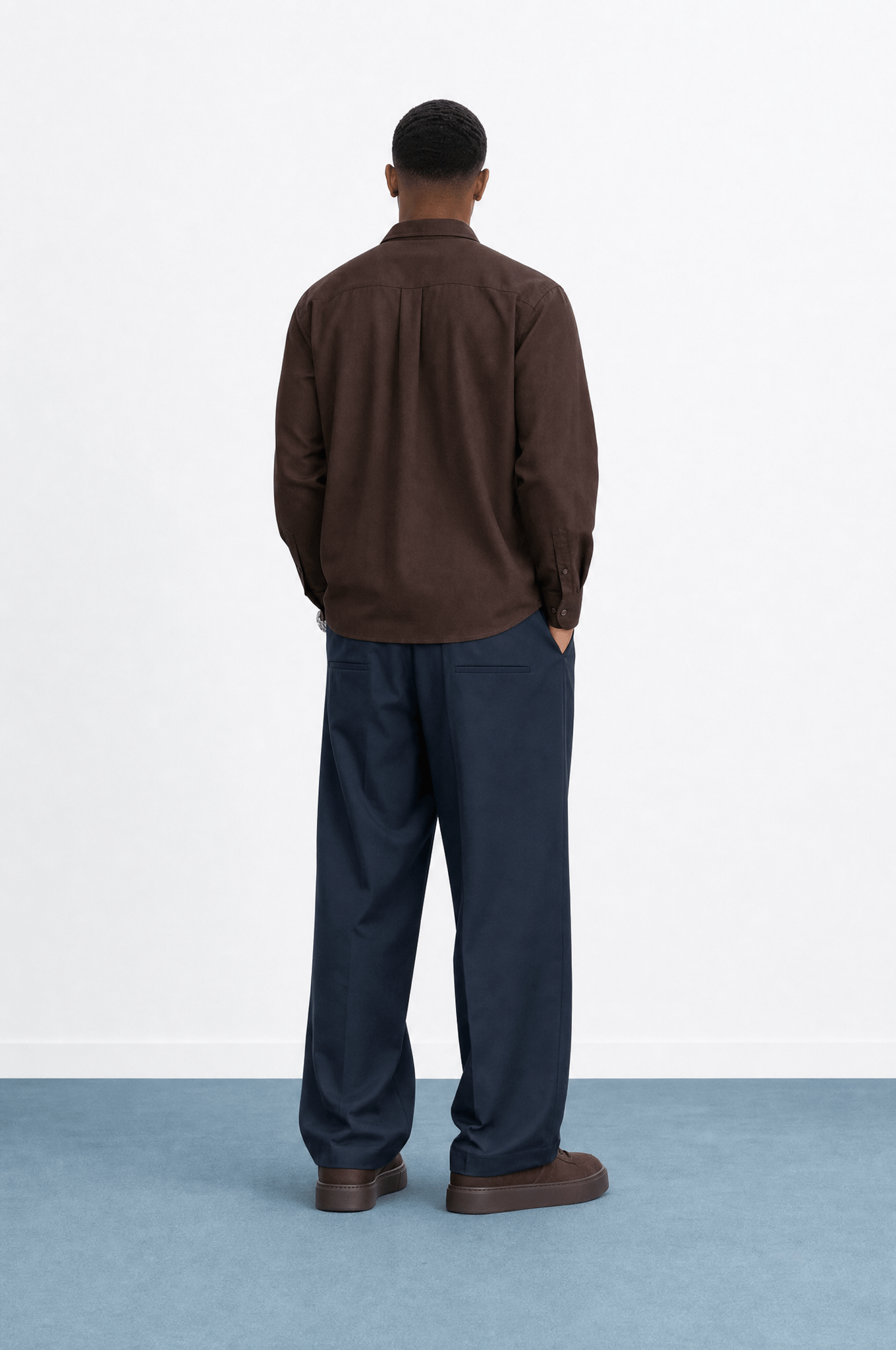Erkek Derin Pileli Kumaş Baggy Pantolon Lacivert