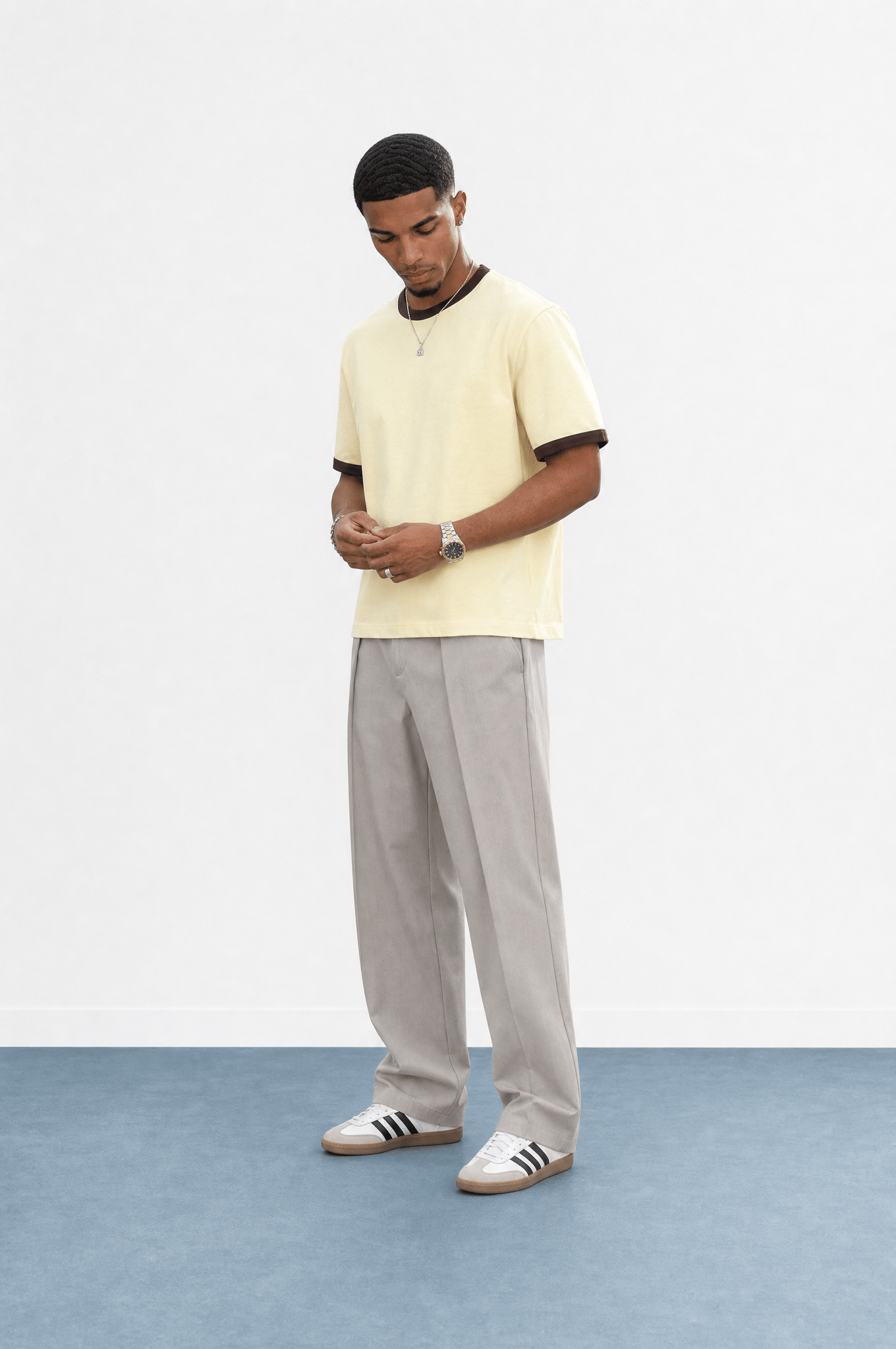 Erkek Derin Pileli Kumaş Baggy Pantolon Gri