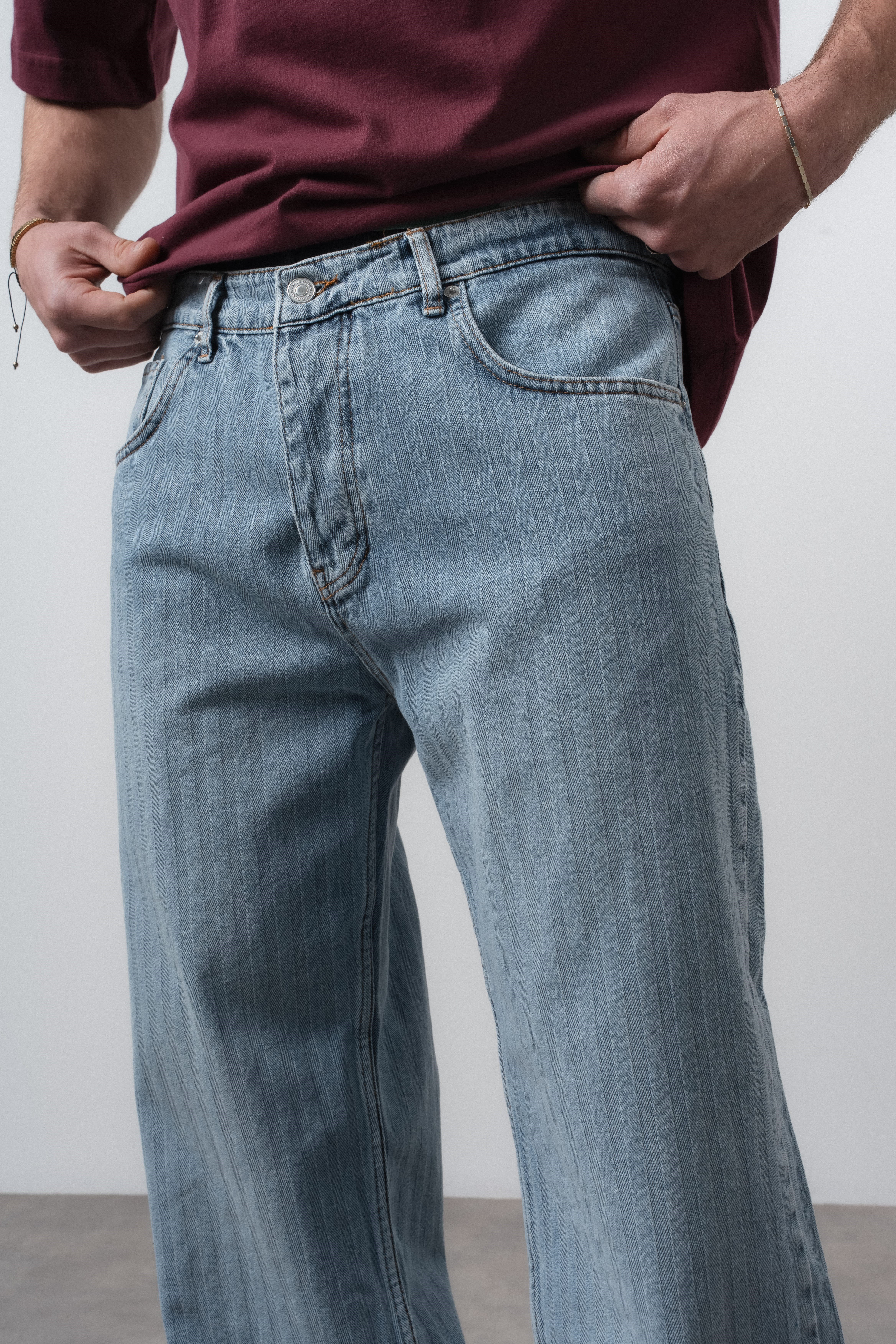 Erkek Desenli Baggy Jean Açık Mavi