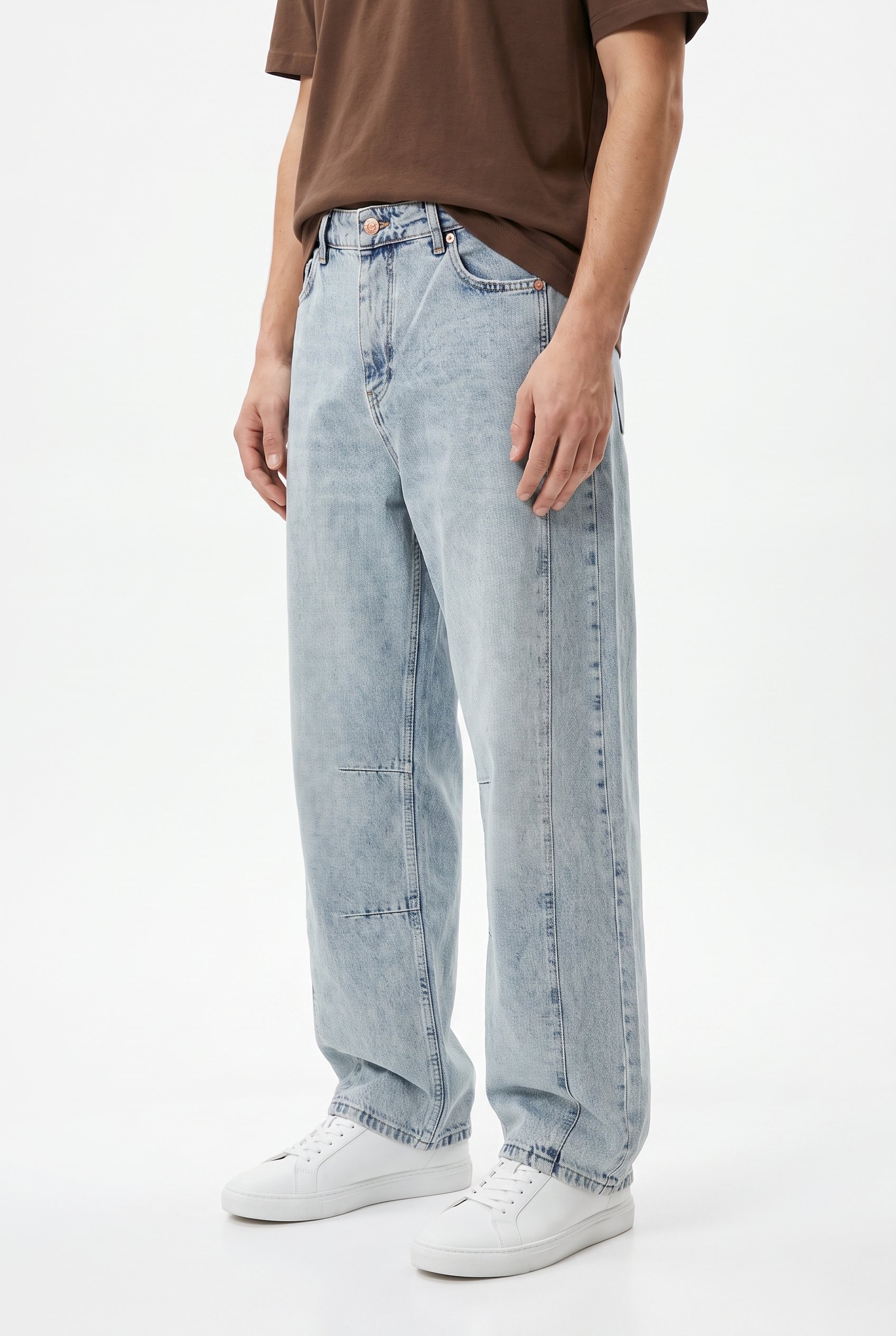 Erkek Dikiş Detaylı Baggy Jean Buz Mavi