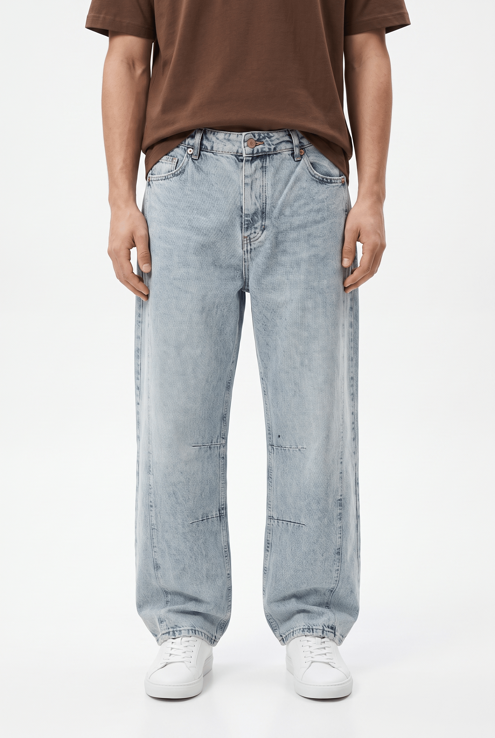 Erkek Dikiş Detaylı Baggy Jean Buz Mavi