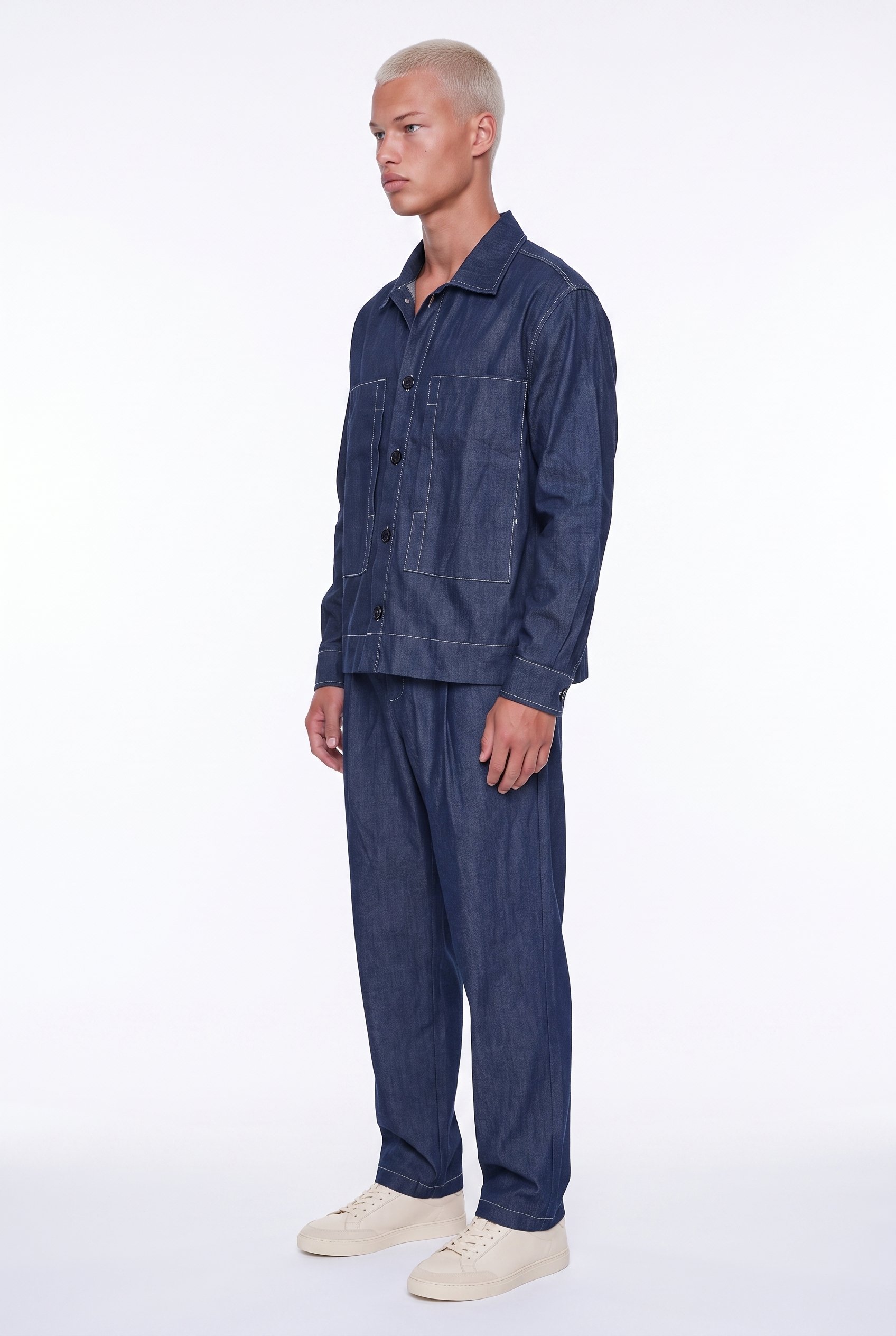 Erkek Dikiş Detaylı Denim Takım Lacivert
