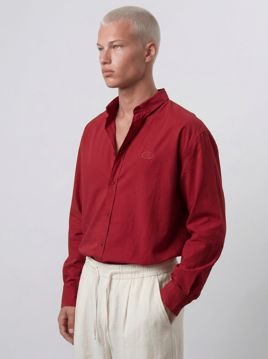 Erkek Dokulu Dolgun Oversize Gömlek Bordo