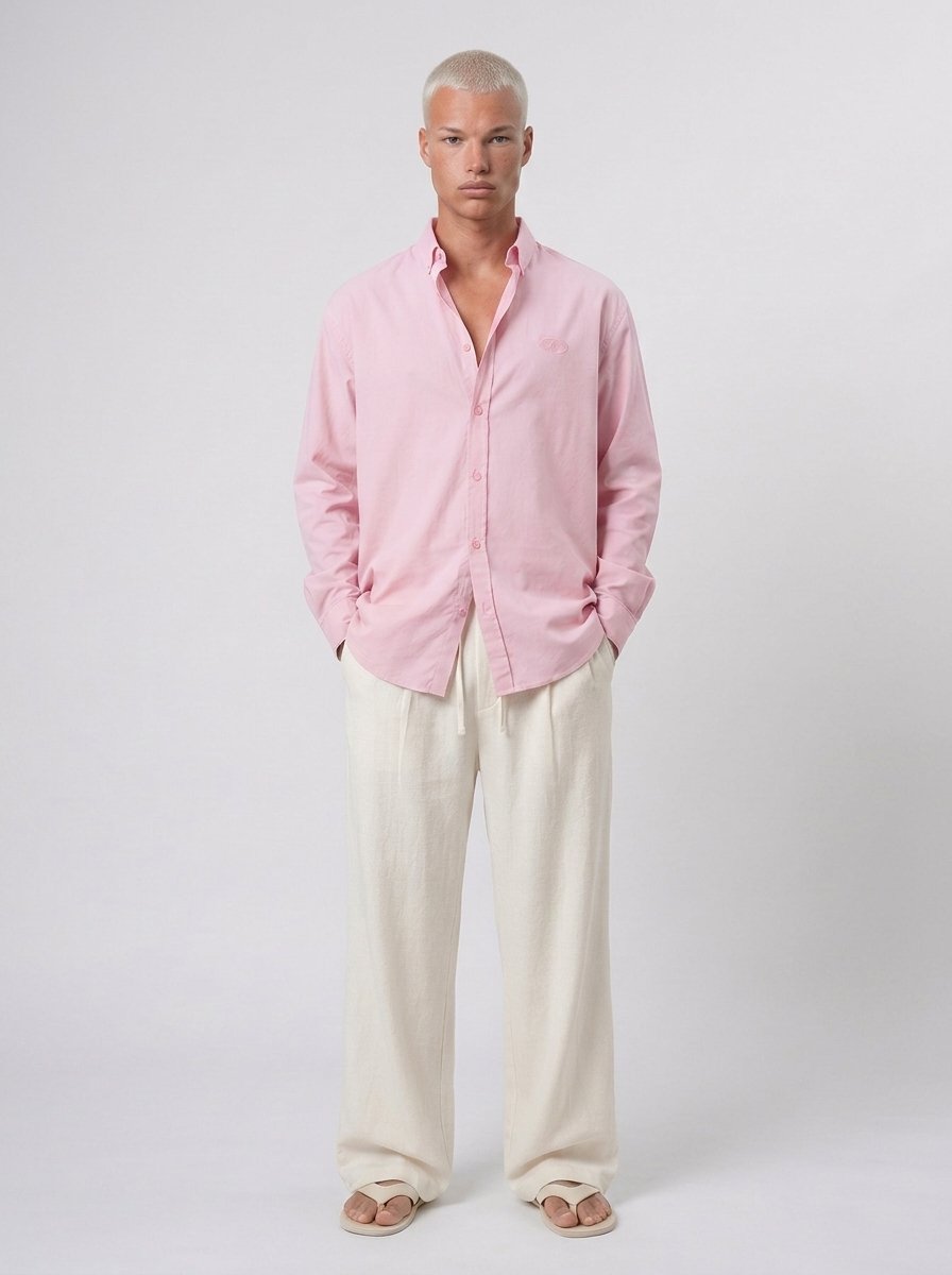 Erkek Dokulu Dolgun Oversize Gömlek Pembe