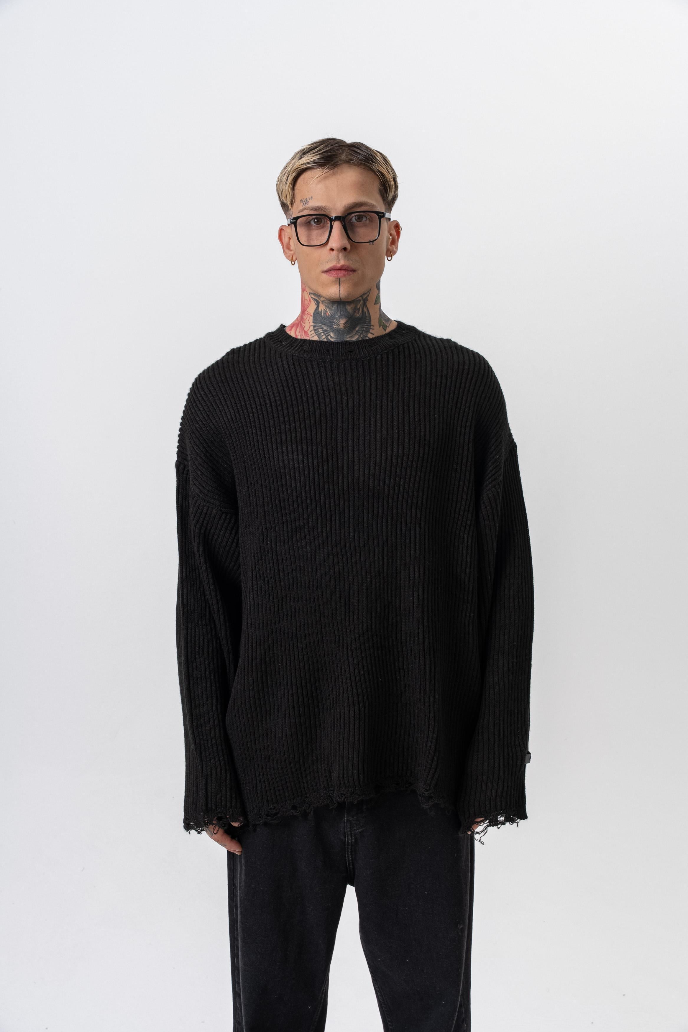 Erkek Dokulu Örme Triko Siyah