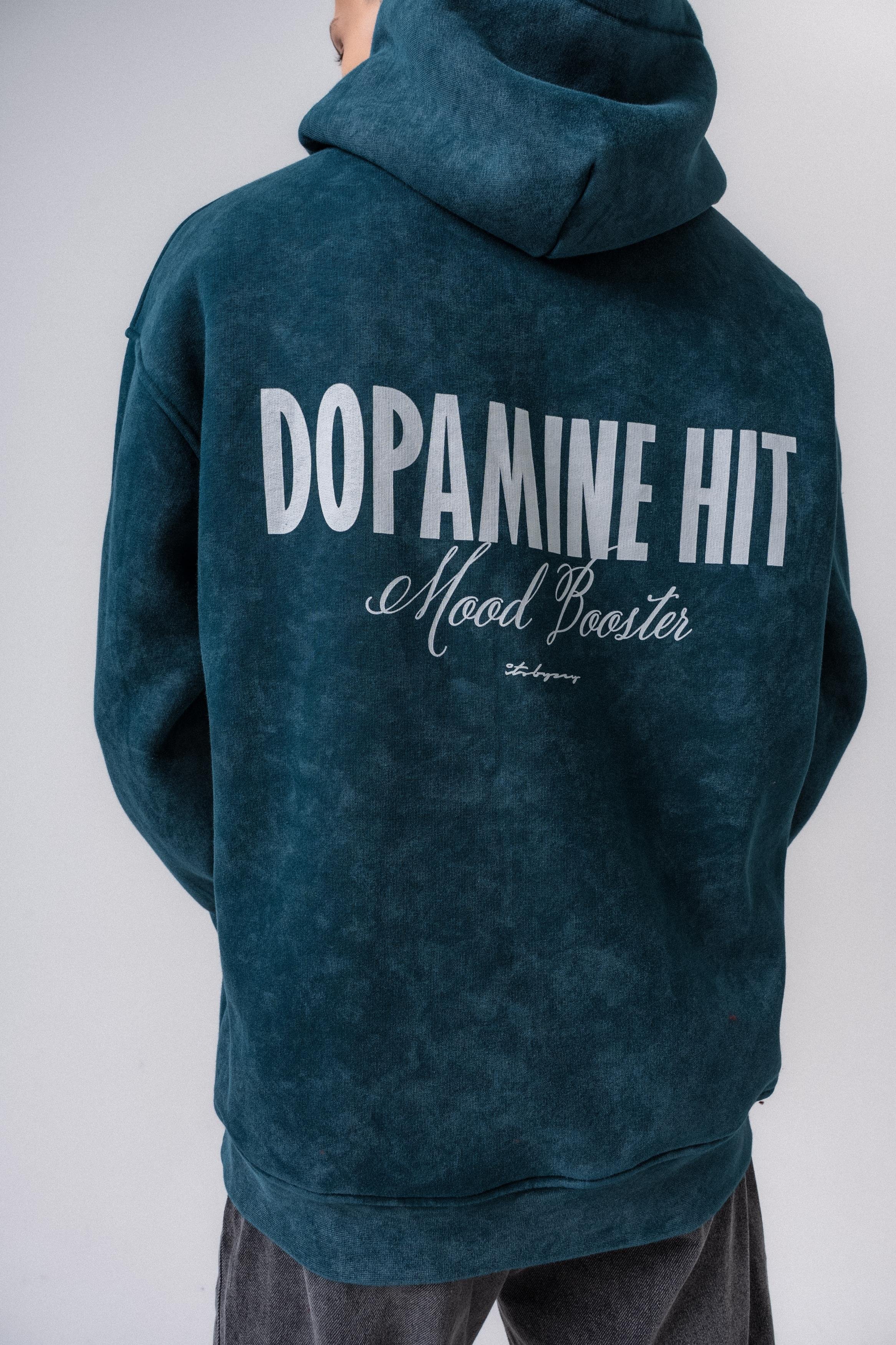 Erkek Dopamine Hit Baskılı Kapüşonlu Oversize Hoodie Zümrüt