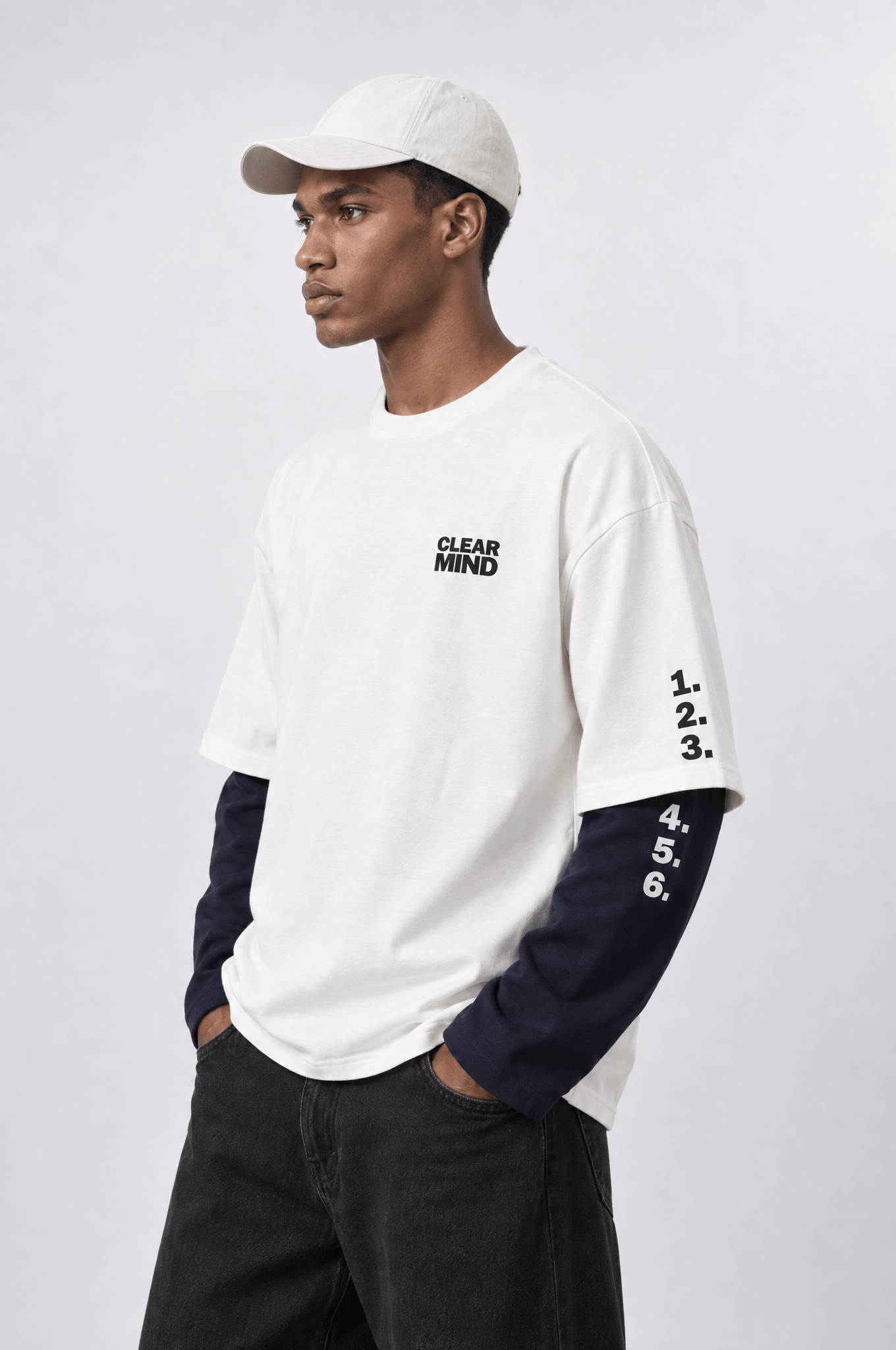 Erkek Double Sleeve Oversize Sweatshirt Ekru