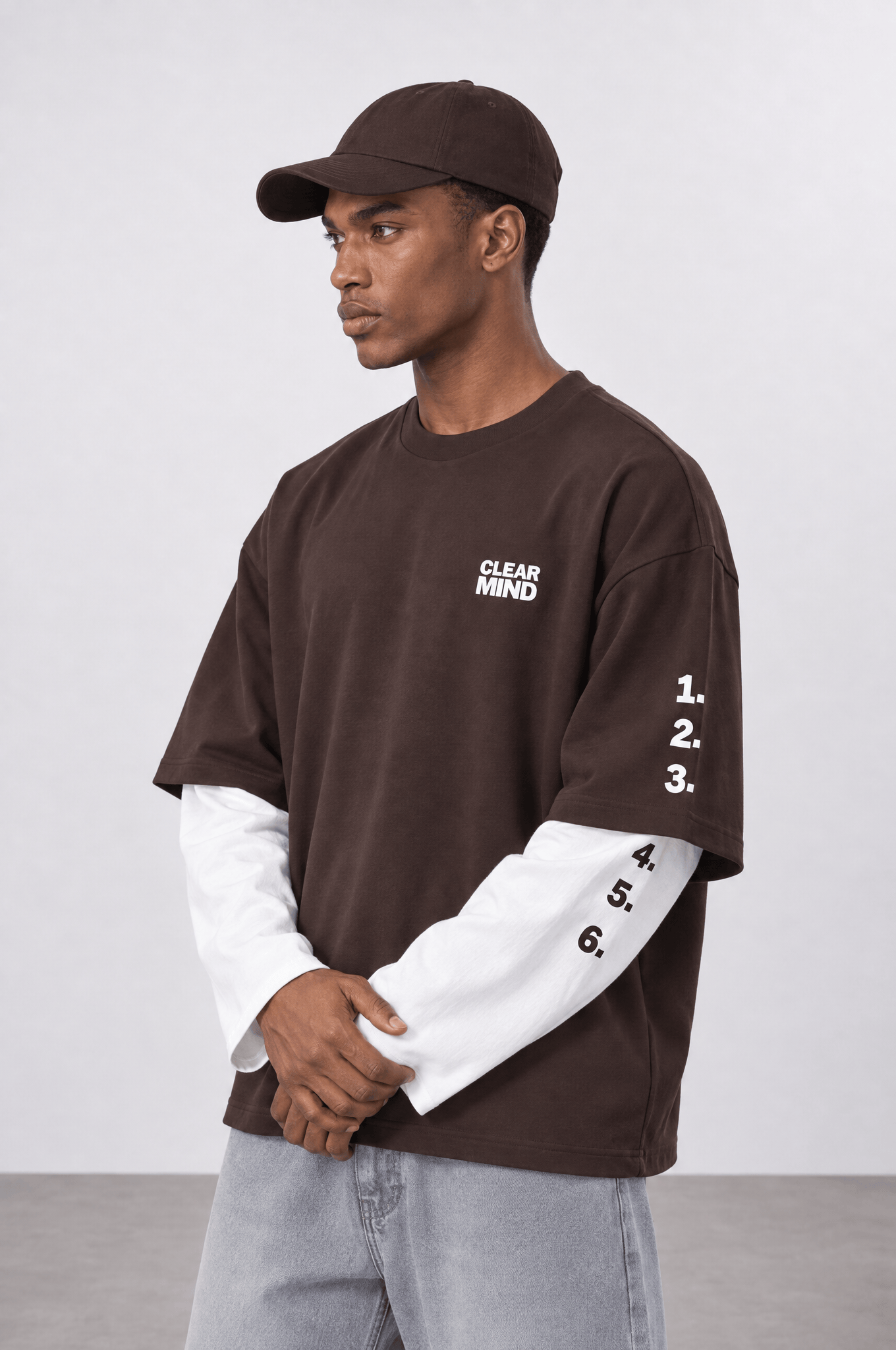 Erkek Double Sleeve Oversize Sweatshirt Kahve