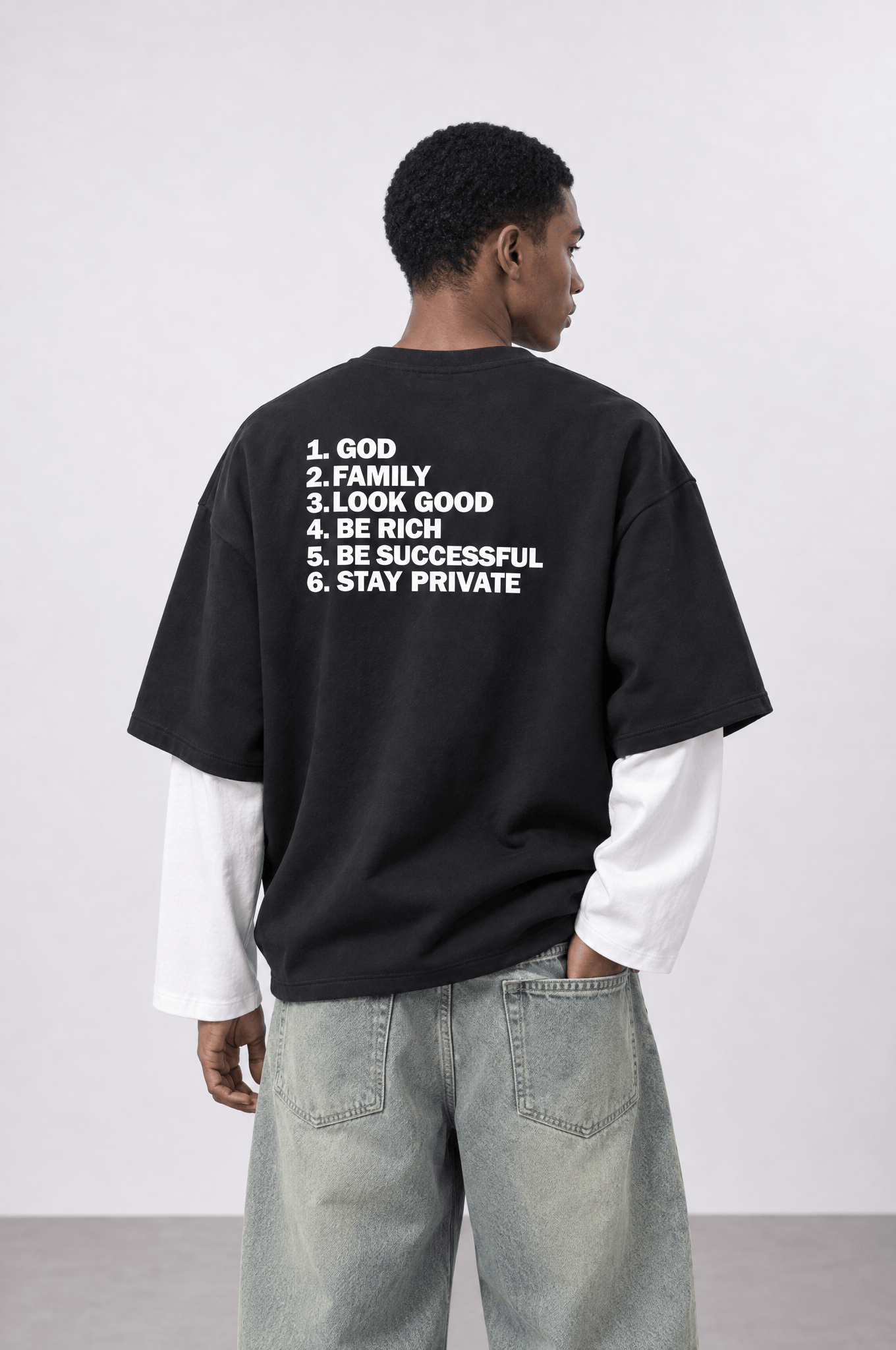 Erkek Double Sleeve Oversize Sweatshirt Siyah