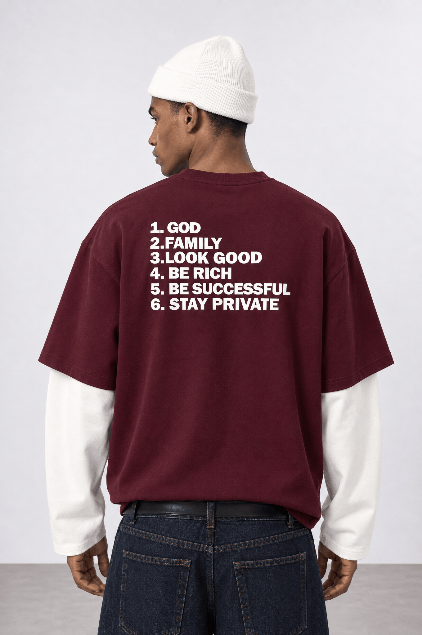 Erkek Double Sleeve Oversize Sweatshirt Bordo