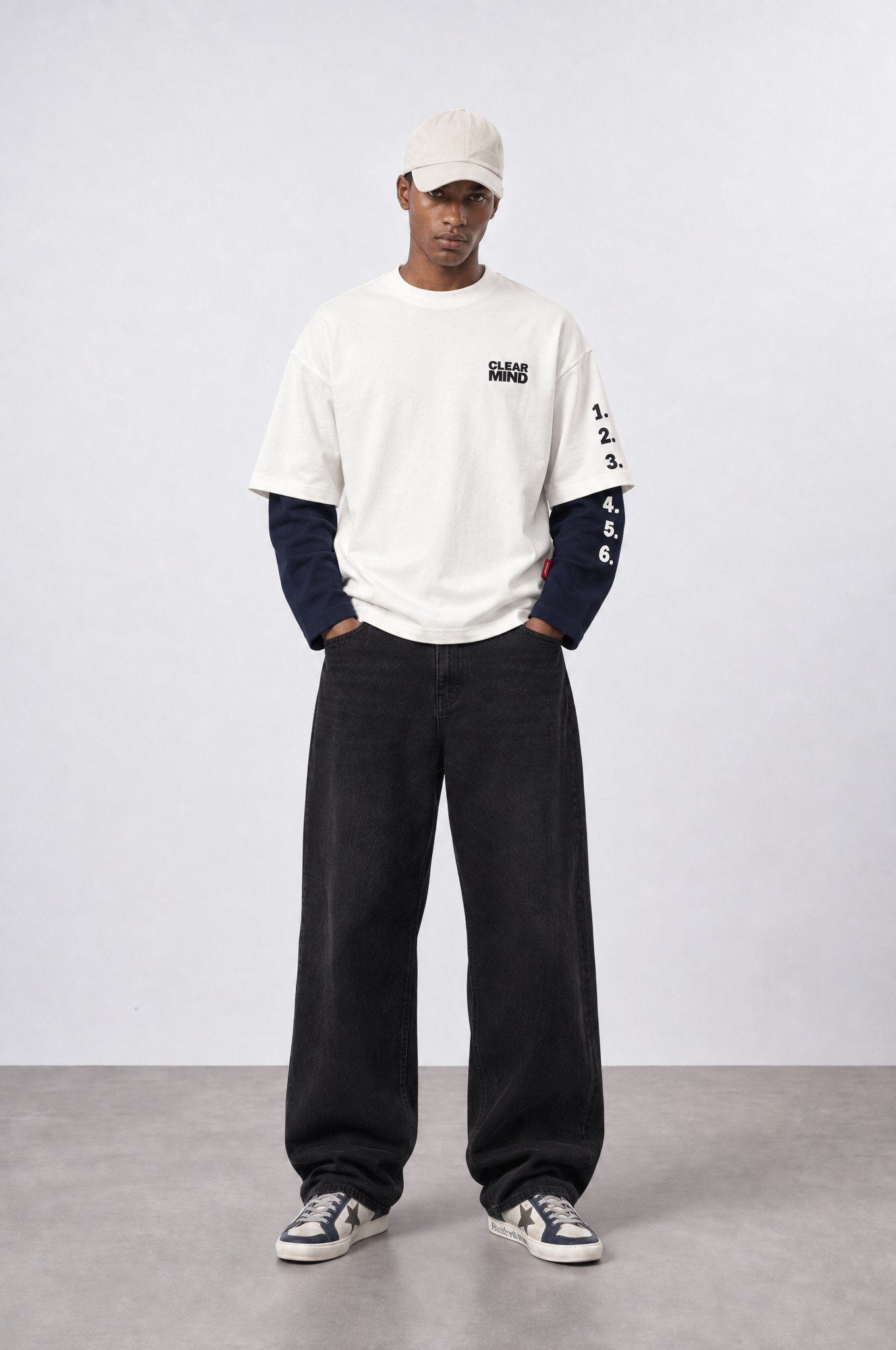 Erkek Double Sleeve Oversize Sweatshirt Ekru