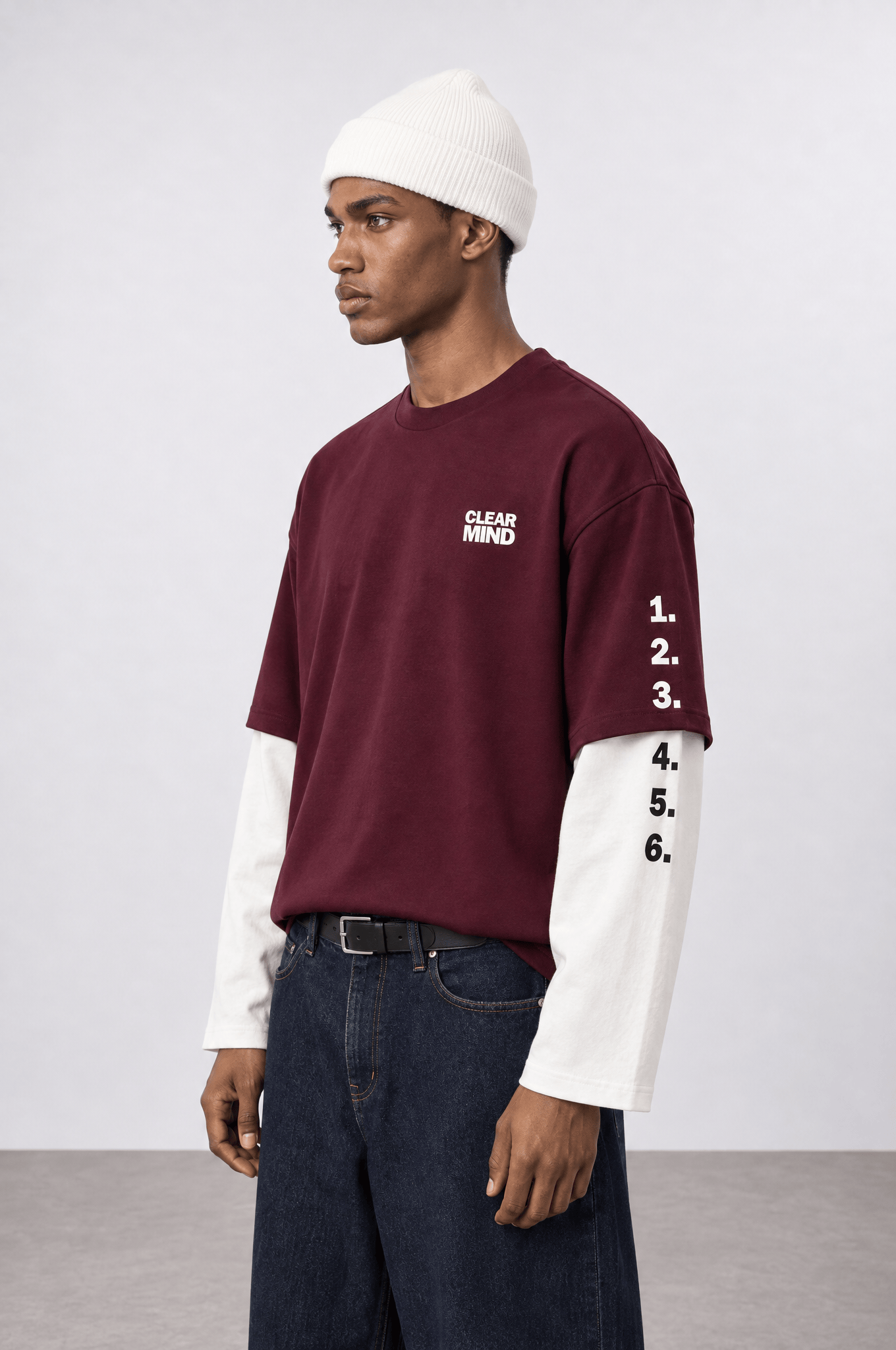 Erkek Double Sleeve Oversize Sweatshirt Bordo