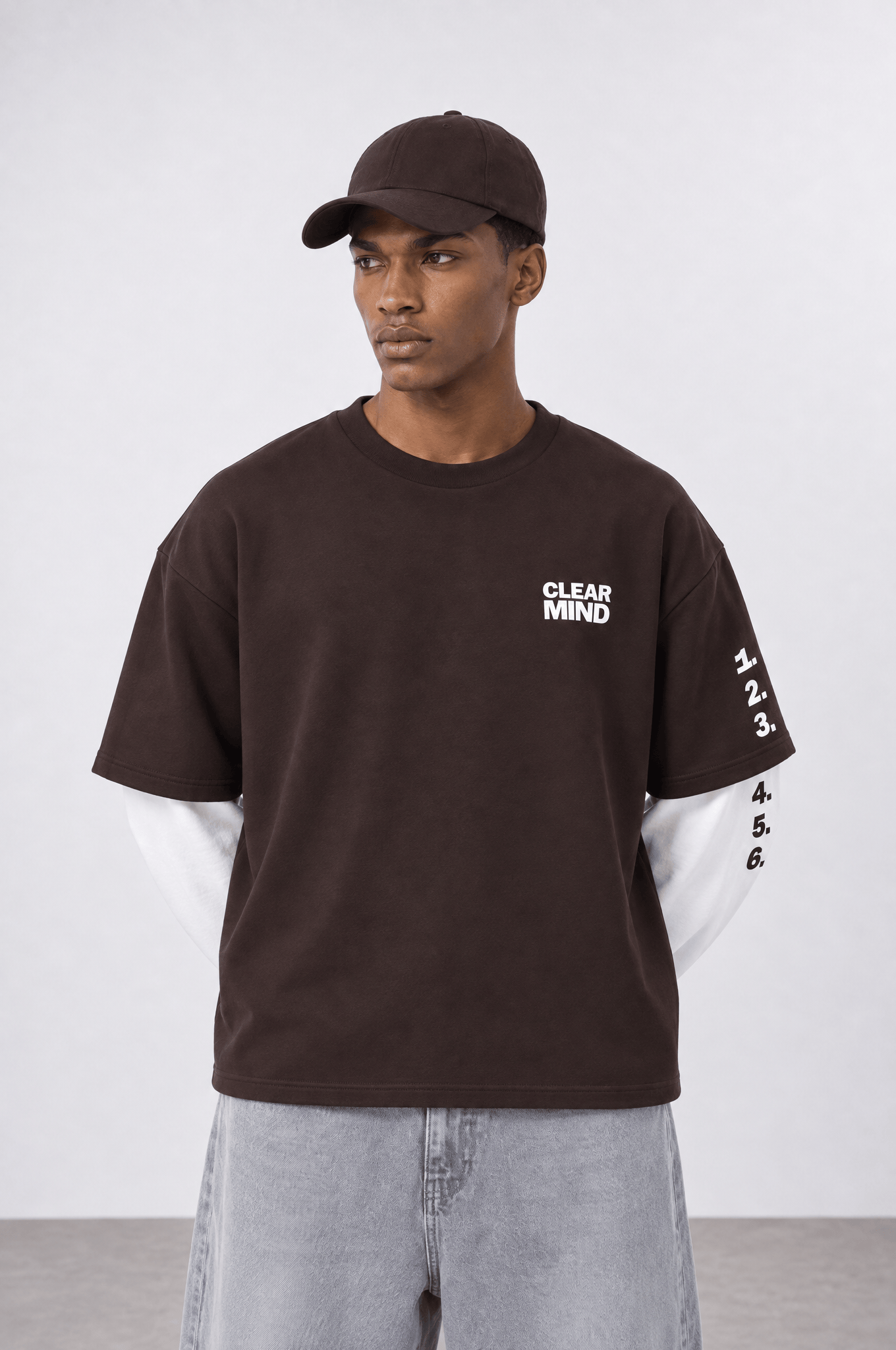 Erkek Double Sleeve Oversize Sweatshirt Kahve