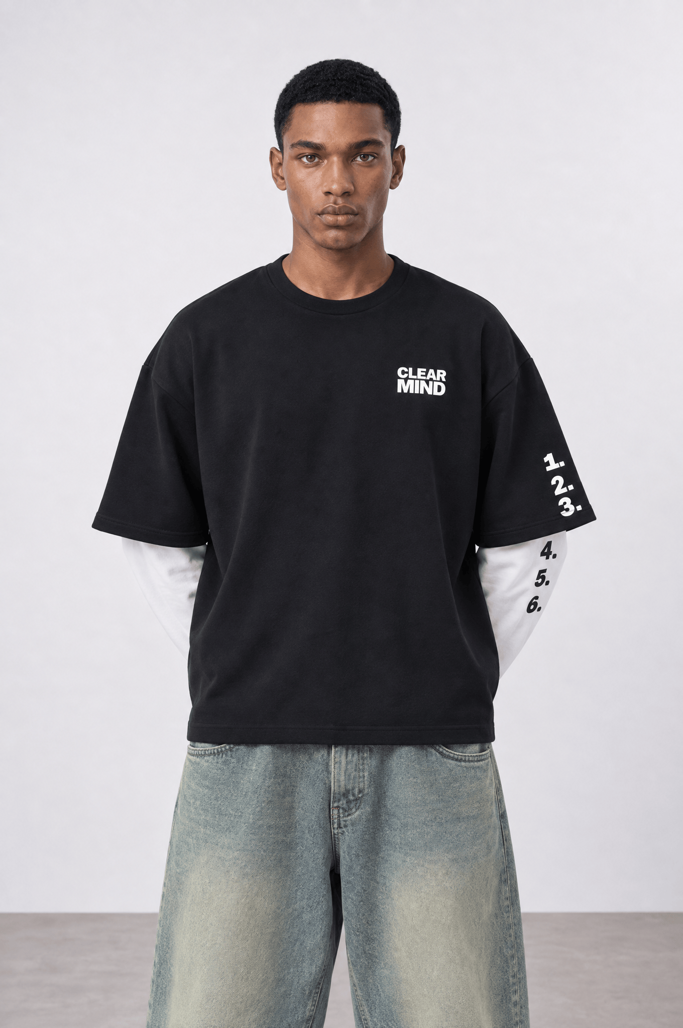 Erkek Double Sleeve Oversize Sweatshirt Siyah