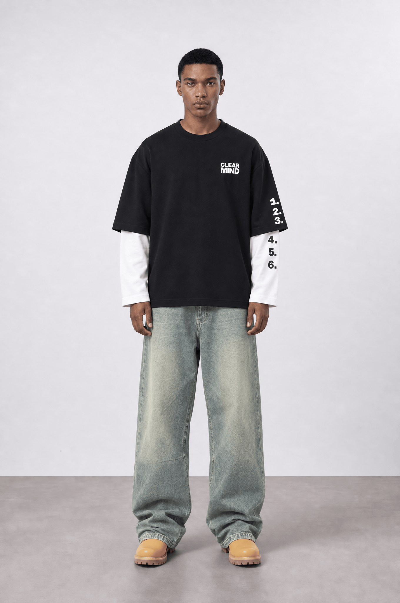 Erkek Double Sleeve Oversize Sweatshirt Siyah