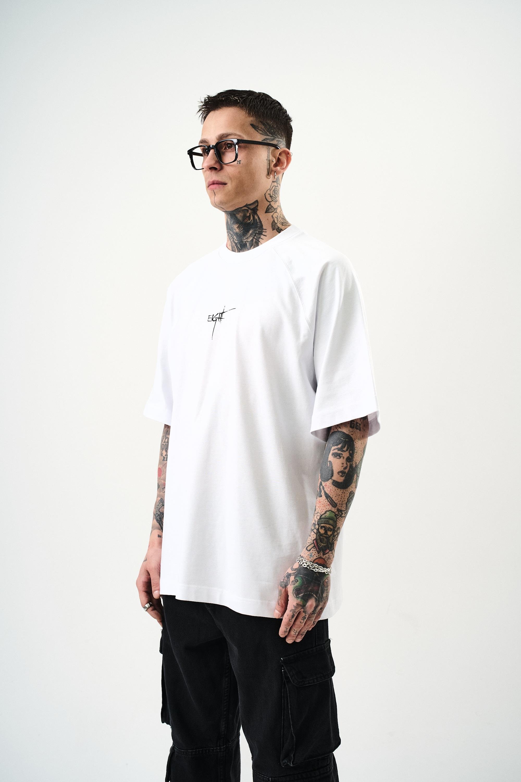 Erkek Eight Baskılı Oversize T-Shirt Beyaz