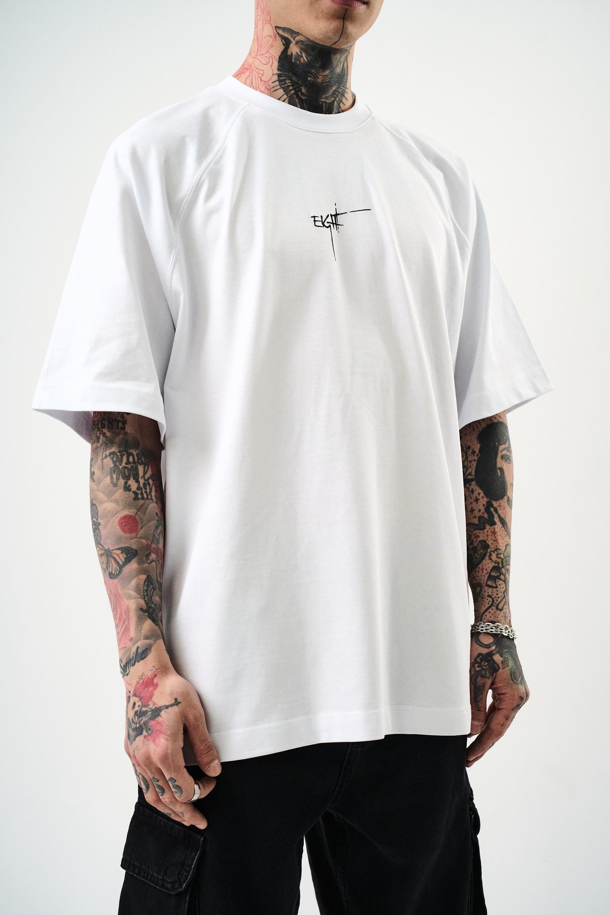 Erkek Eight Baskılı Oversize T-Shirt Beyaz